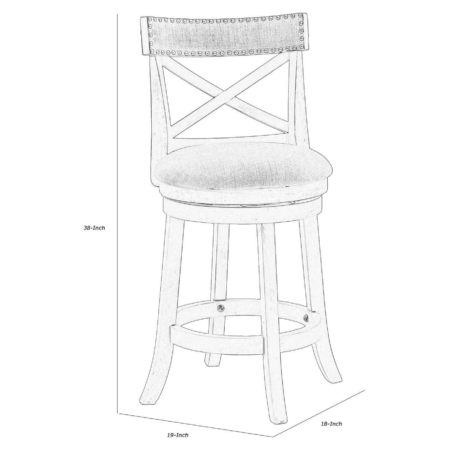 Curved X Shaped Back Swivel Counter Stool with Fabric Padded Seating, Antique White