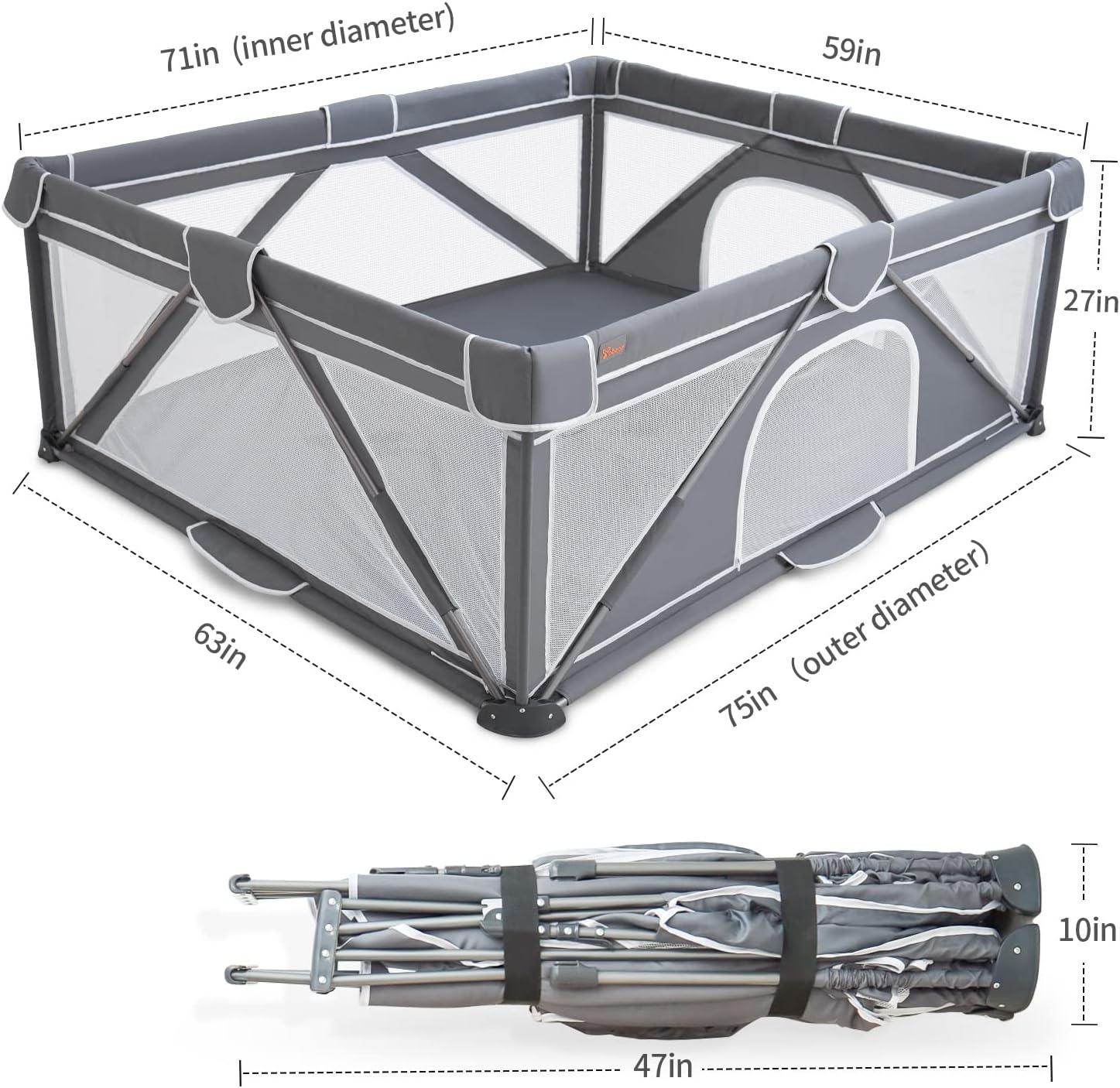 Yobear Foldable Baby Playpen, Yobear Playpen For Babies And Toddlers With 50 Pcs Ocean Balls & 2 Handles, Indoor & Outdoor Kids Safety Play Pen Area, Portable Travel Play Yard