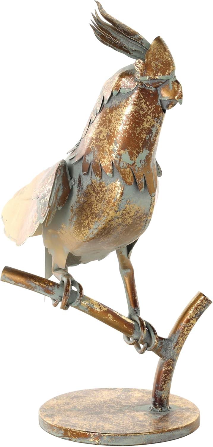 Deco 79 Metal Parrot Decorative Garden Sculpture Patina Garden Statue with Branch Base, Outdoor Sculpture 8" x 7" x 15", Bronze