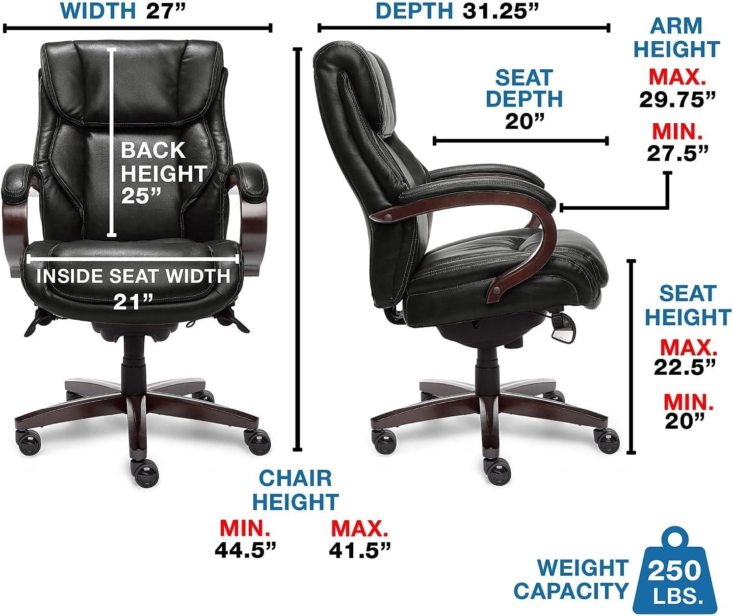 La-Z-Boy La-Z-Boy Bellamy Executive Office Chair with Memory Foam Cushions, Real Wood Arms and Swivel Base, Waterfall Seat Edge, Faux Bonded Leather