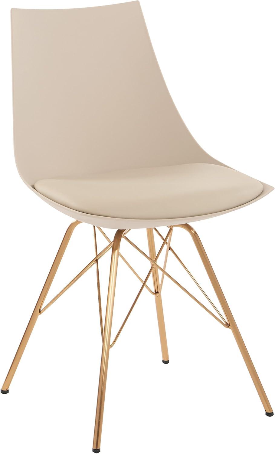 Chic Beige Faux Leather Side Chair with Gold Metal Base