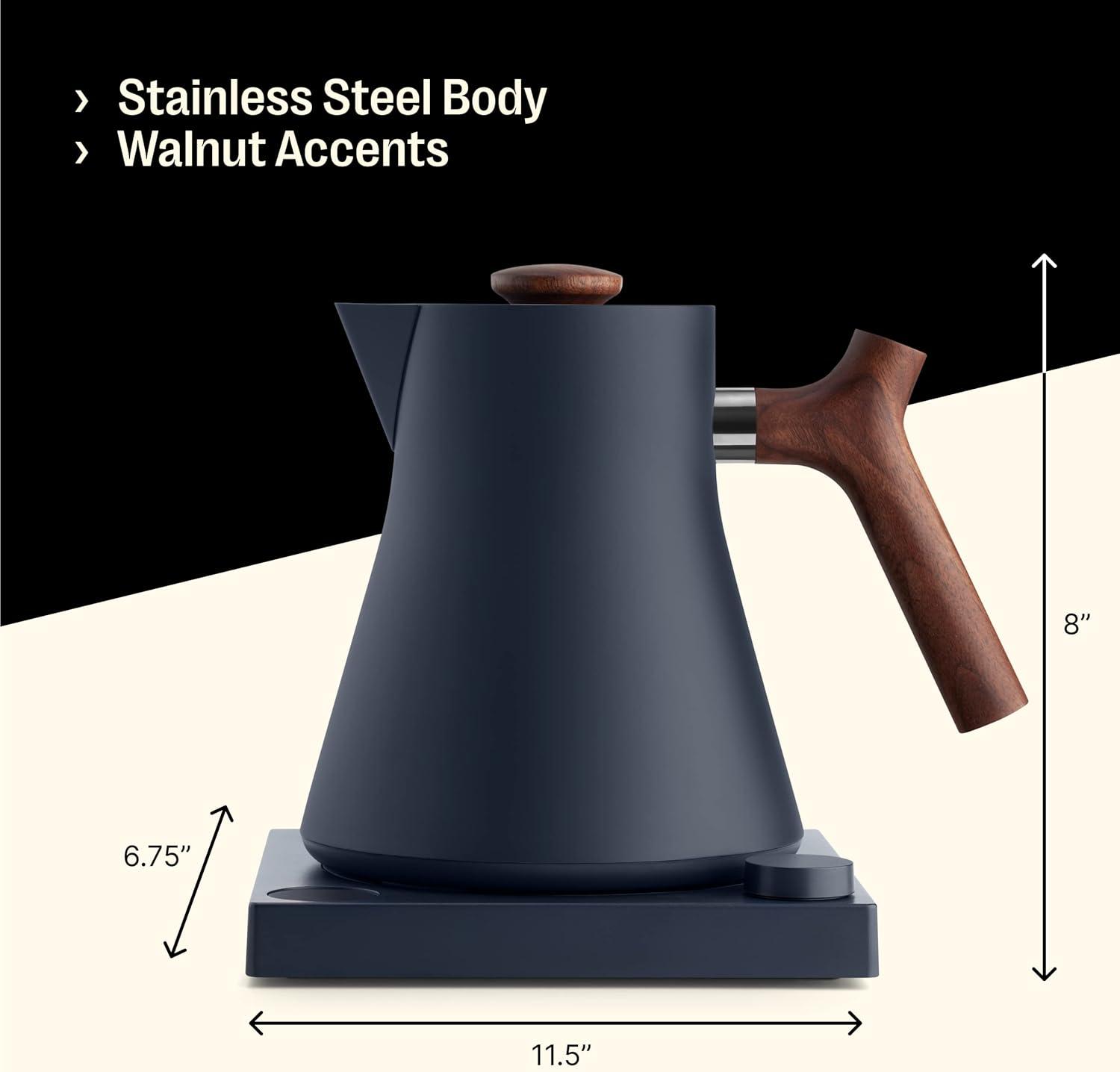 Fellow Corvo EKG Electric Tea Kettle in Stone Blue with Walnut Accents
