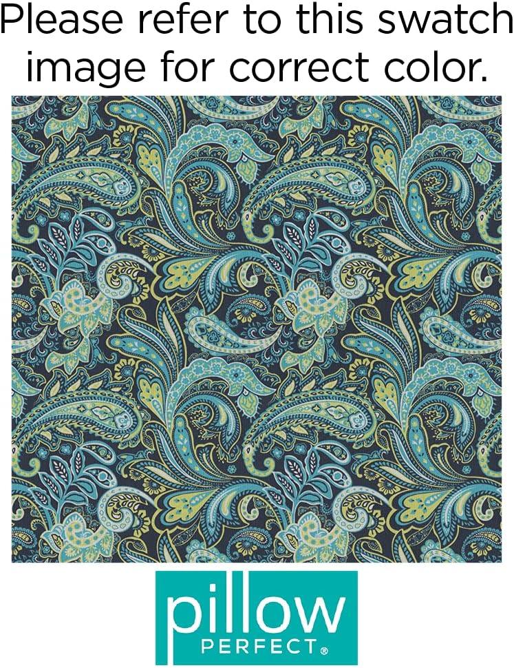 2pk Outdoor Square Edge Seat Cushion Set - Navy/Turqouise/Paisley - Pillow Perfect: Weather-Resistant with Ties, Zippered