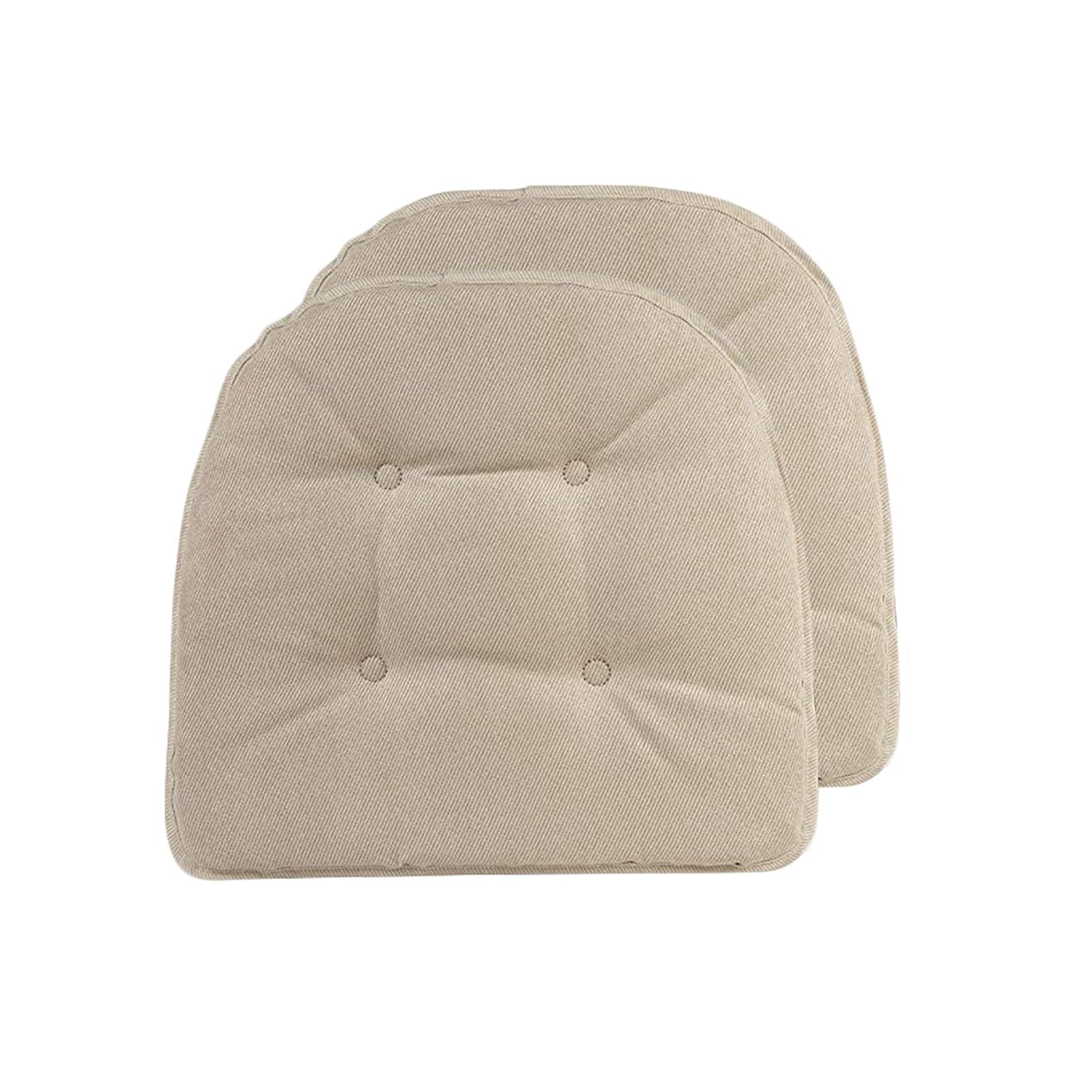 Non-Slip Tufted Chair Cushions for Dining Room, Kitchen and Office Use, U-Shaped Skid-Proof Seat Pad, 15x16 Inches, 2 Pack, Stone