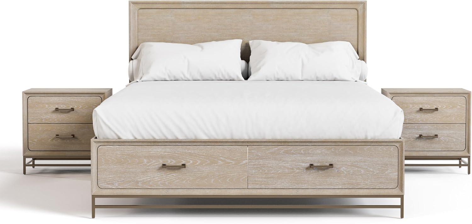 HOMES: Inside + Out 3pc Queen Neovesi Platform Bedroom Set Boho with 2 Nightstands Oak