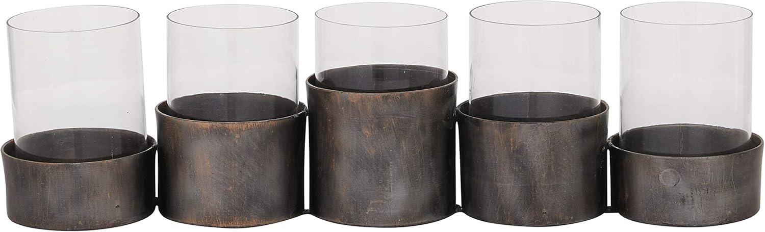 22" x 6" Round Glass Pillar Candle Holder Black - Olivia & May: Elegant Mantel Decor, 5-Unit Tray