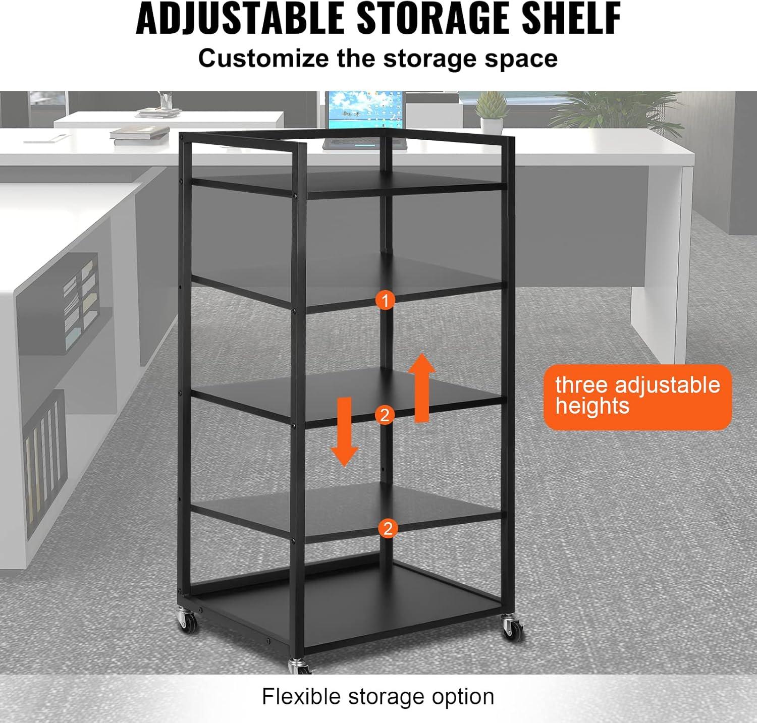 Black Adjustable 3-Tier Printer Stand with Storage Shelves