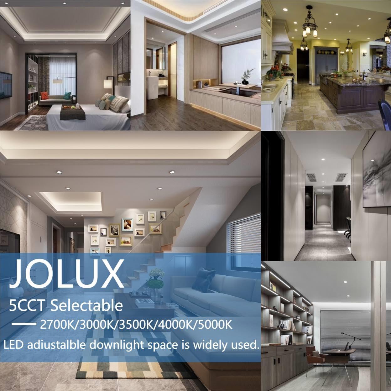 Jolux 6" Selectable 5CCT Adjustable LED Retrofit Recessed Lighting Kit for Easy Remodel Installation