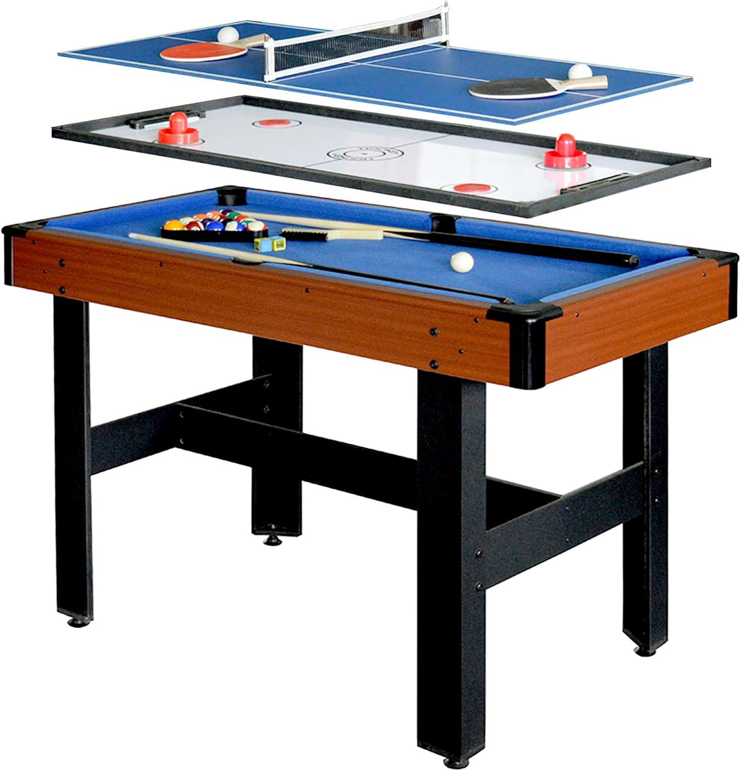 Triad Compact 48" Blue Multi-Game Table with Billiards, Hockey, and Table Tennis