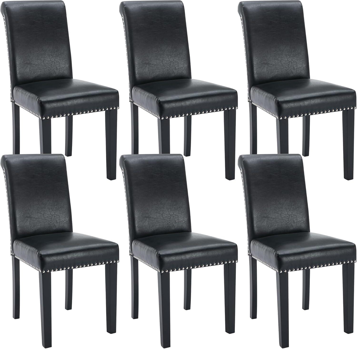 Westice Dining Room Chairs Set of 6 Upholstered PU Leather Kitchen Chairs Dining Room Side Chair with Nailhead Trim and Rubber Wood Legs for Small Space Apartment, Brown