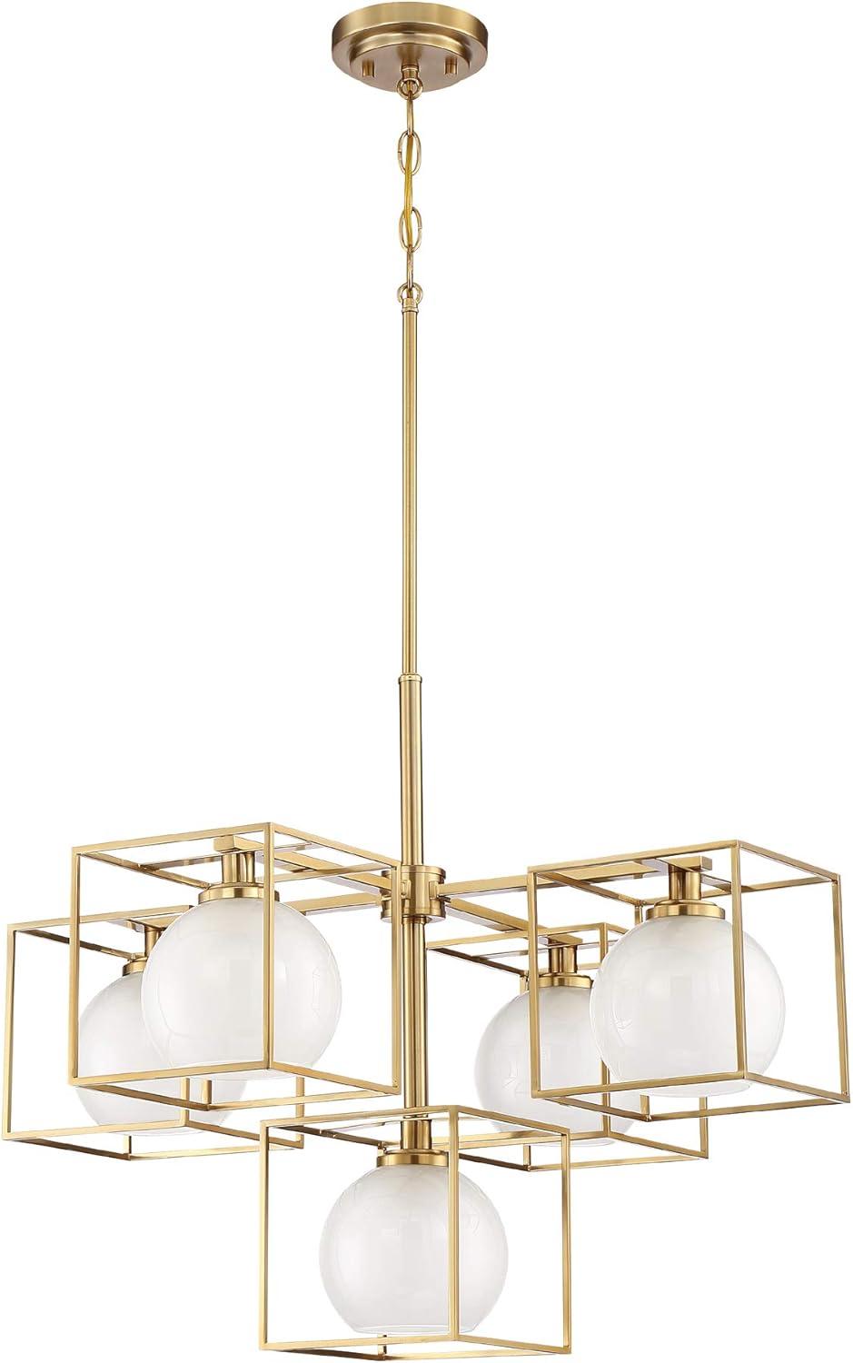 Brushed Gold Cube Frame Chandelier with Globe Shades