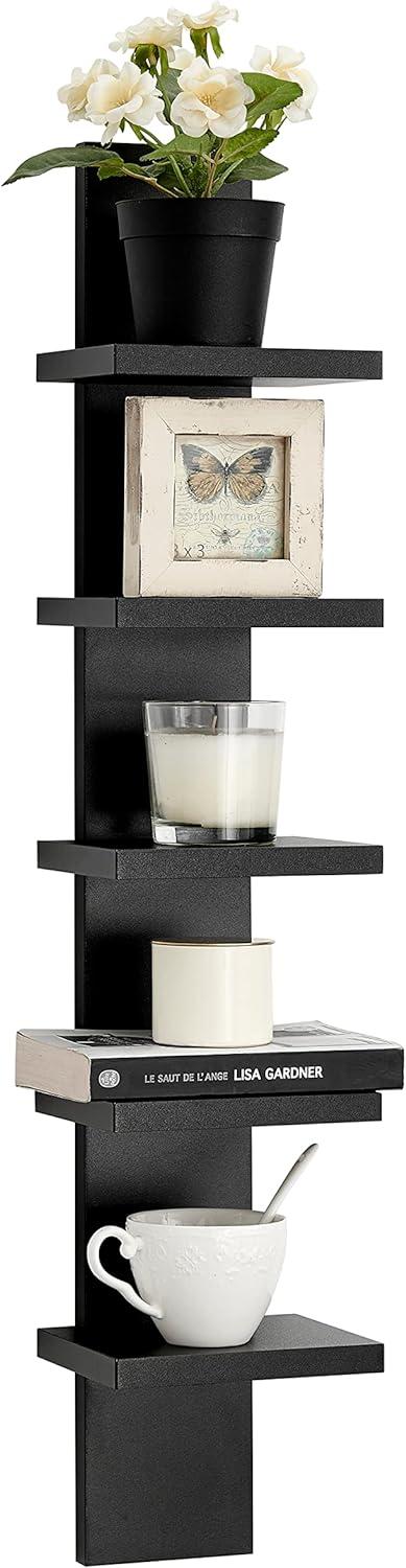 Danya B. 30" x 6" Slim Vertical Column Wall Shelf Black: Mid-Century Modern Laminated MDF, Iron Hardware, 5 Tiers