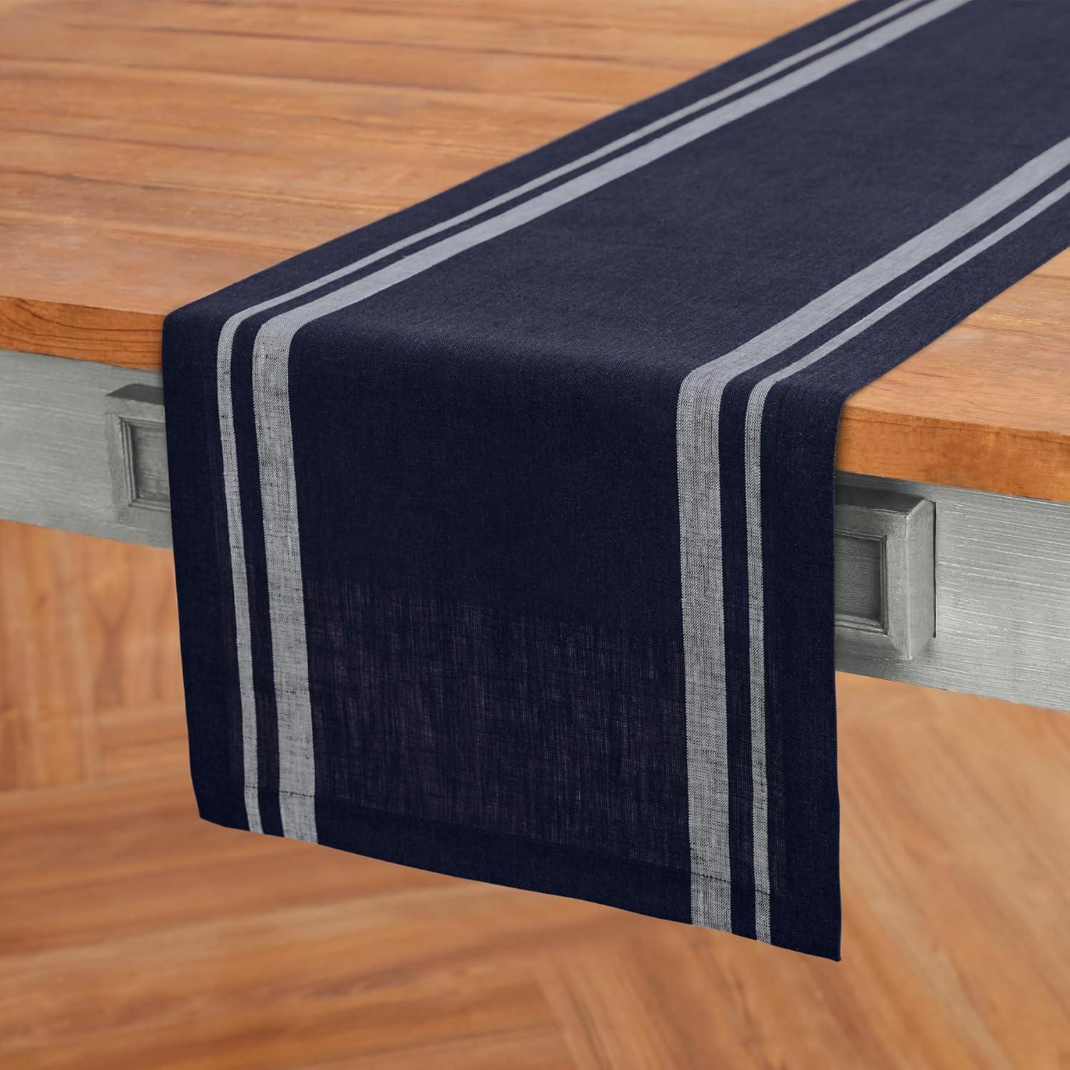 Solino Home French Stripe - 100% Pure Linen Table Runner