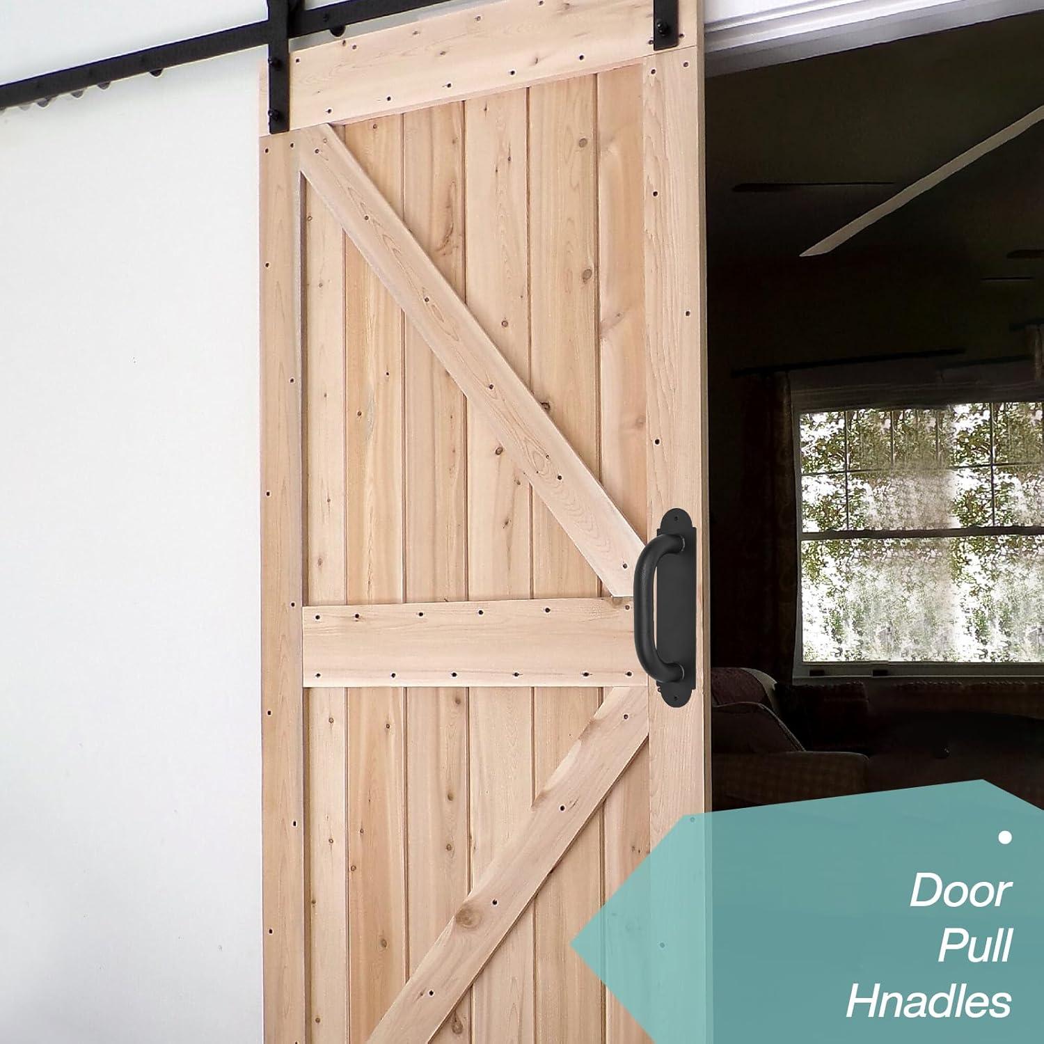 8'' Black Heavy Duty Barn Door Pull Handles 2 Pack, Outdoor Metal Power Coated Modern Gate Hanlde for Fence Garden Patio Gates, Interior Closet Cabinets Door Pulls