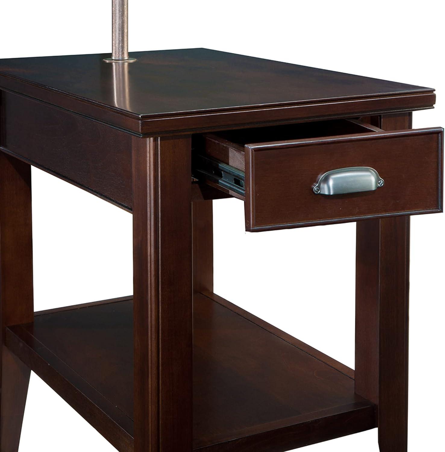 Compact Chocolate Cherry Solid Wood Adjustable Lamp Table