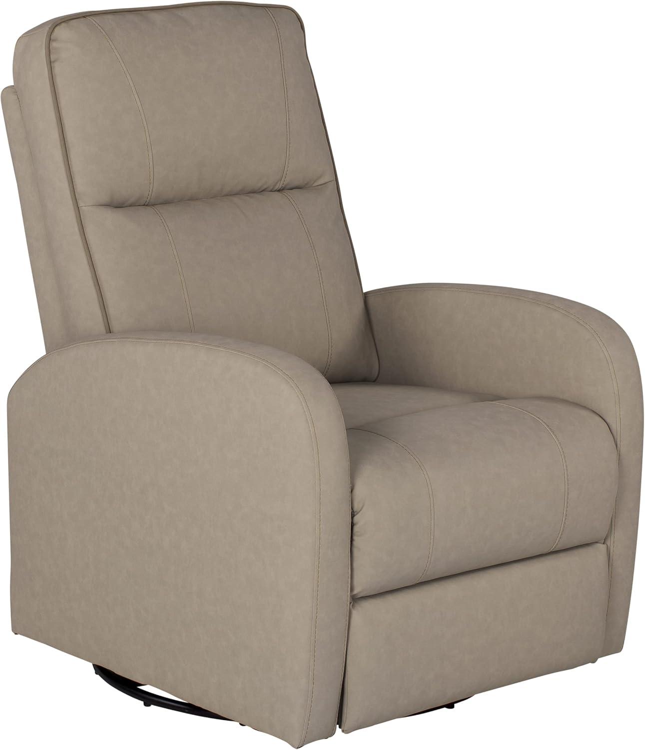 Beige Leather Swivel Pushback Recliner Armchair