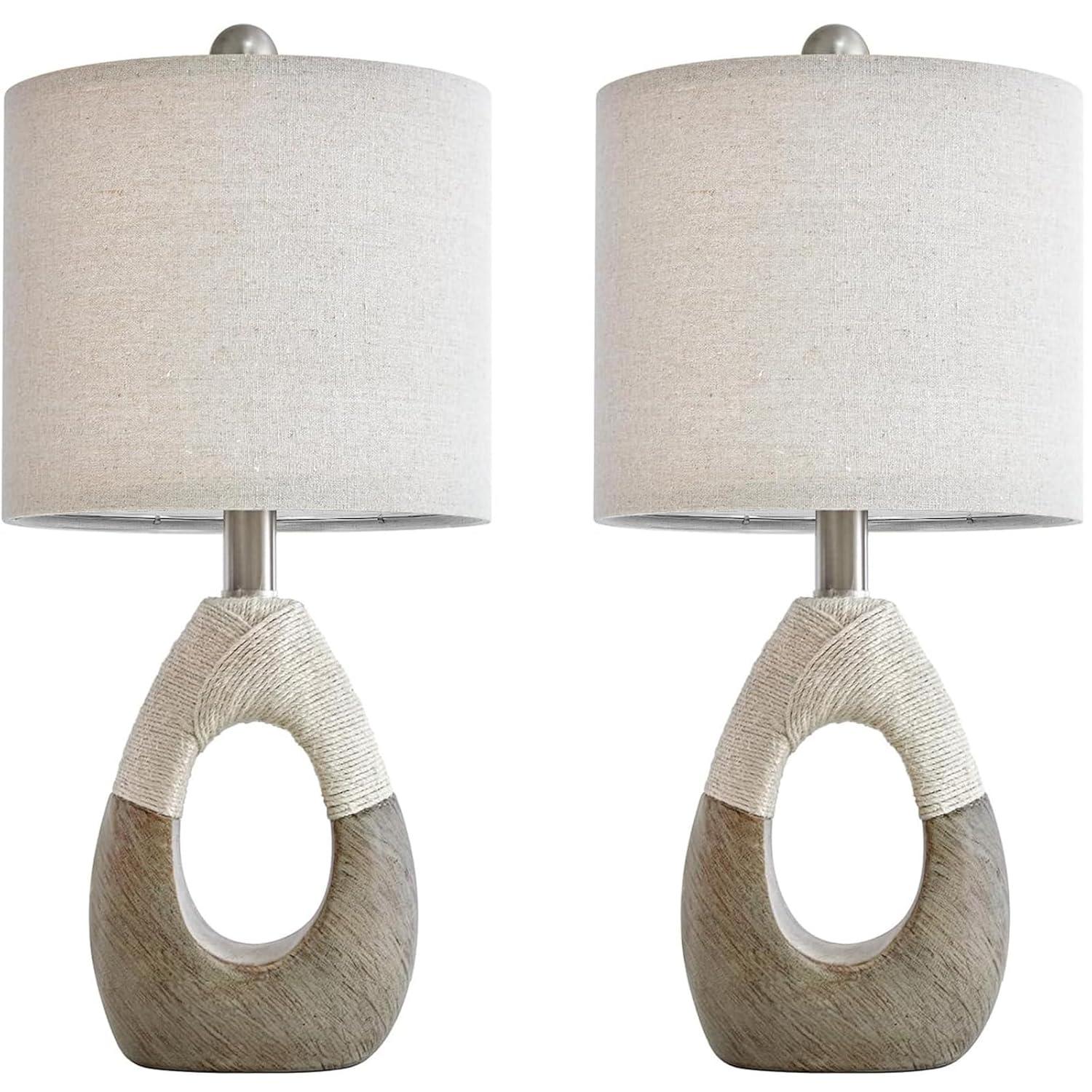 OYEARS 19” Boho Table Lamps Bedroom Living Room Set 2,Suitable for Small Space,Small Farmhouse RattanTable Lamp Rustic Egg Design Resin Light Decoration,Nightstand Bedside Lamps for Office Study Rest