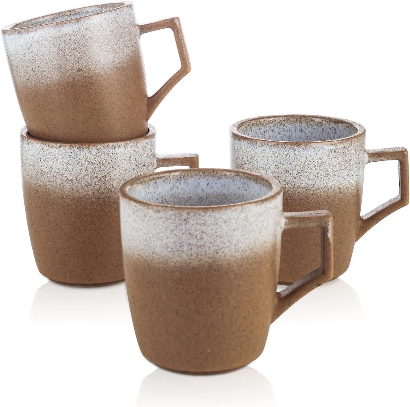 Vince Rustic Brown Ceramic 12oz Mug Set, 4-Piece