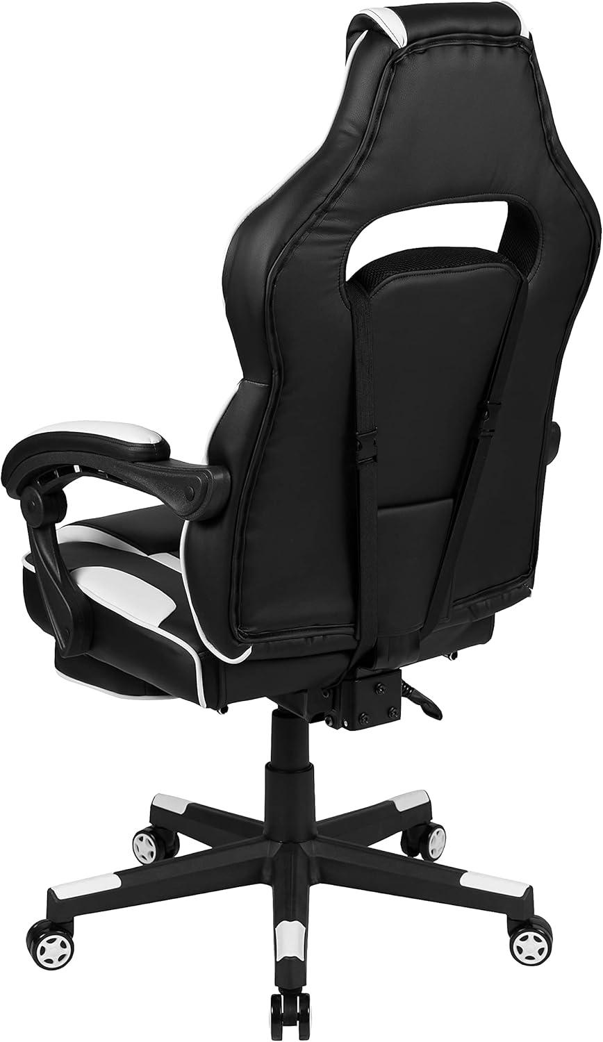 Flash Furniture X40 Gaming Chair Racing Ergonomic Computer Chair with Fully Reclining Back/Arms, Slide-Out Footrest, Massaging Lumbar - White