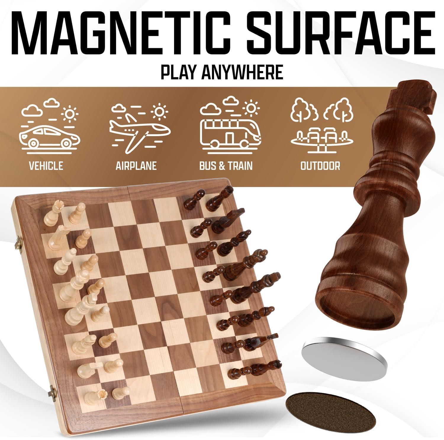 Chess Armory 15" Magnetic Wooden Chess Set with Extra Queens & Storage Box - Perfect for Adults & Kids