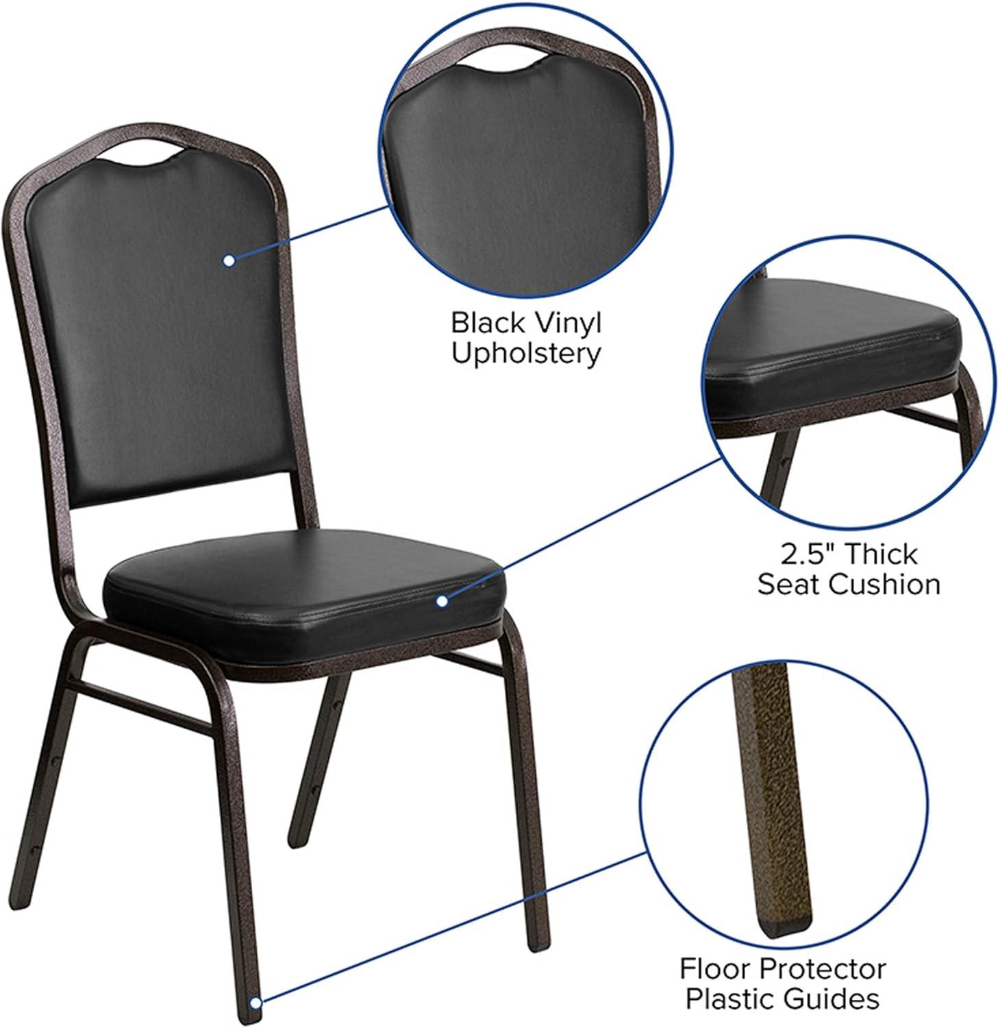 BizChair 4 Pack Crown Back Stacking Banquet Chair in Black Vinyl - Gold Vein Frame