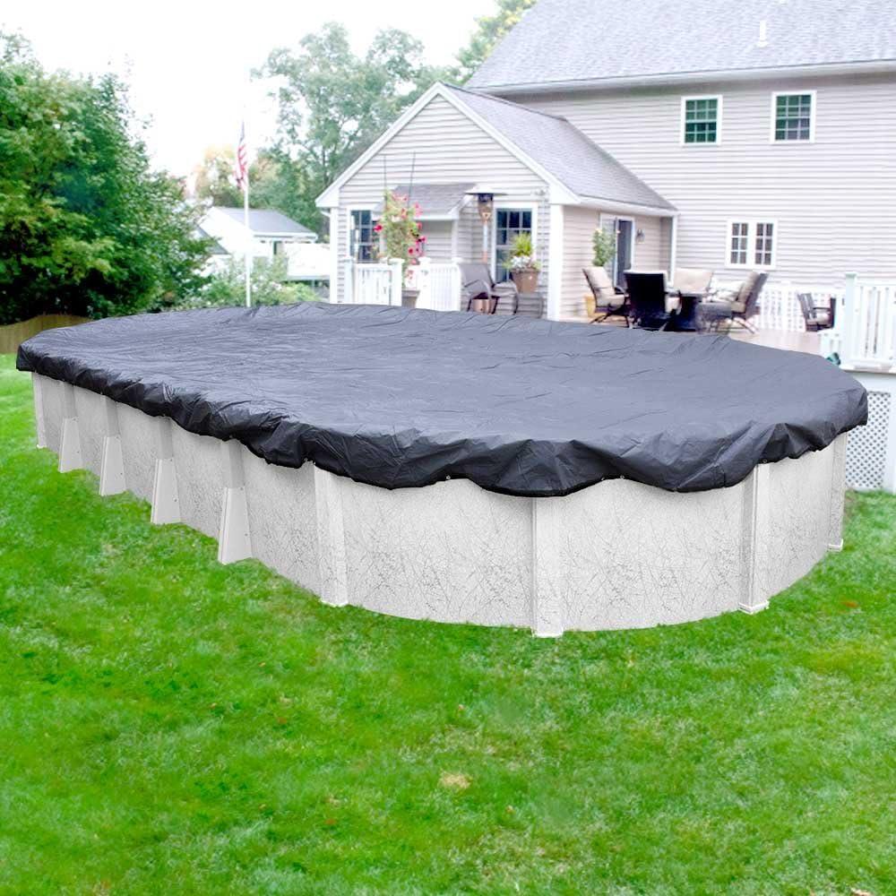 Slate Blue Heavy-Duty Oval Winter Pool Cover for Above Ground Pools