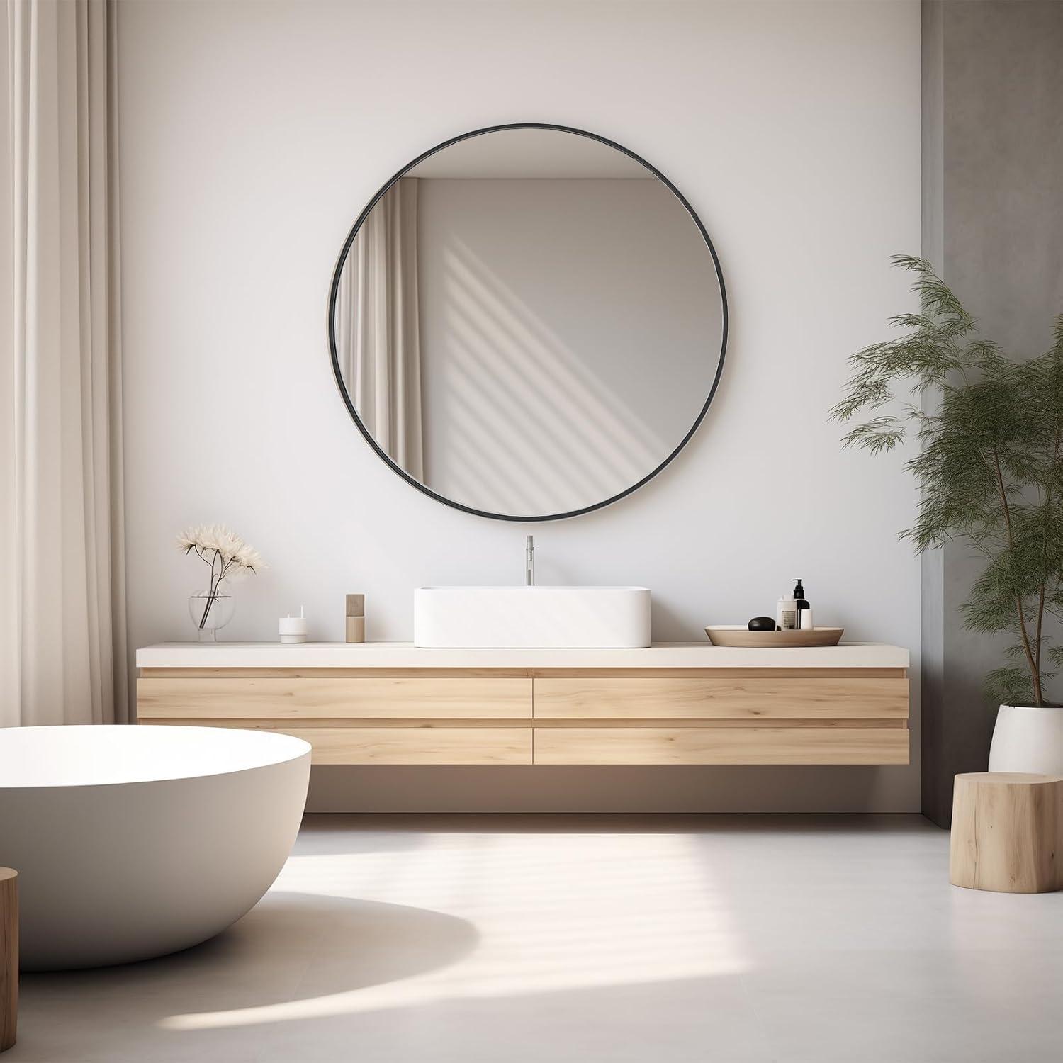 20" Round Silver Aluminum Wall Mirror