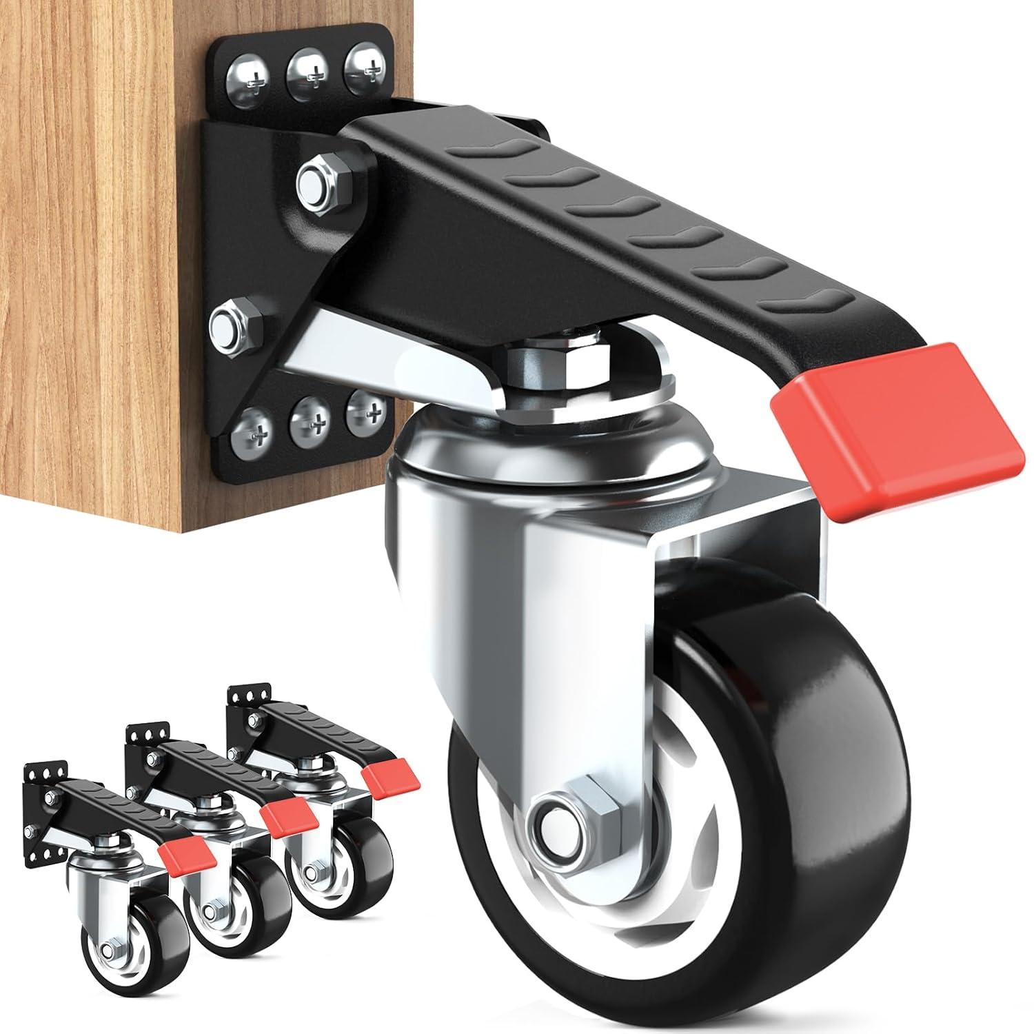 Heavy Duty 3-Inch Black and Red Steel Workbench Casters Kit