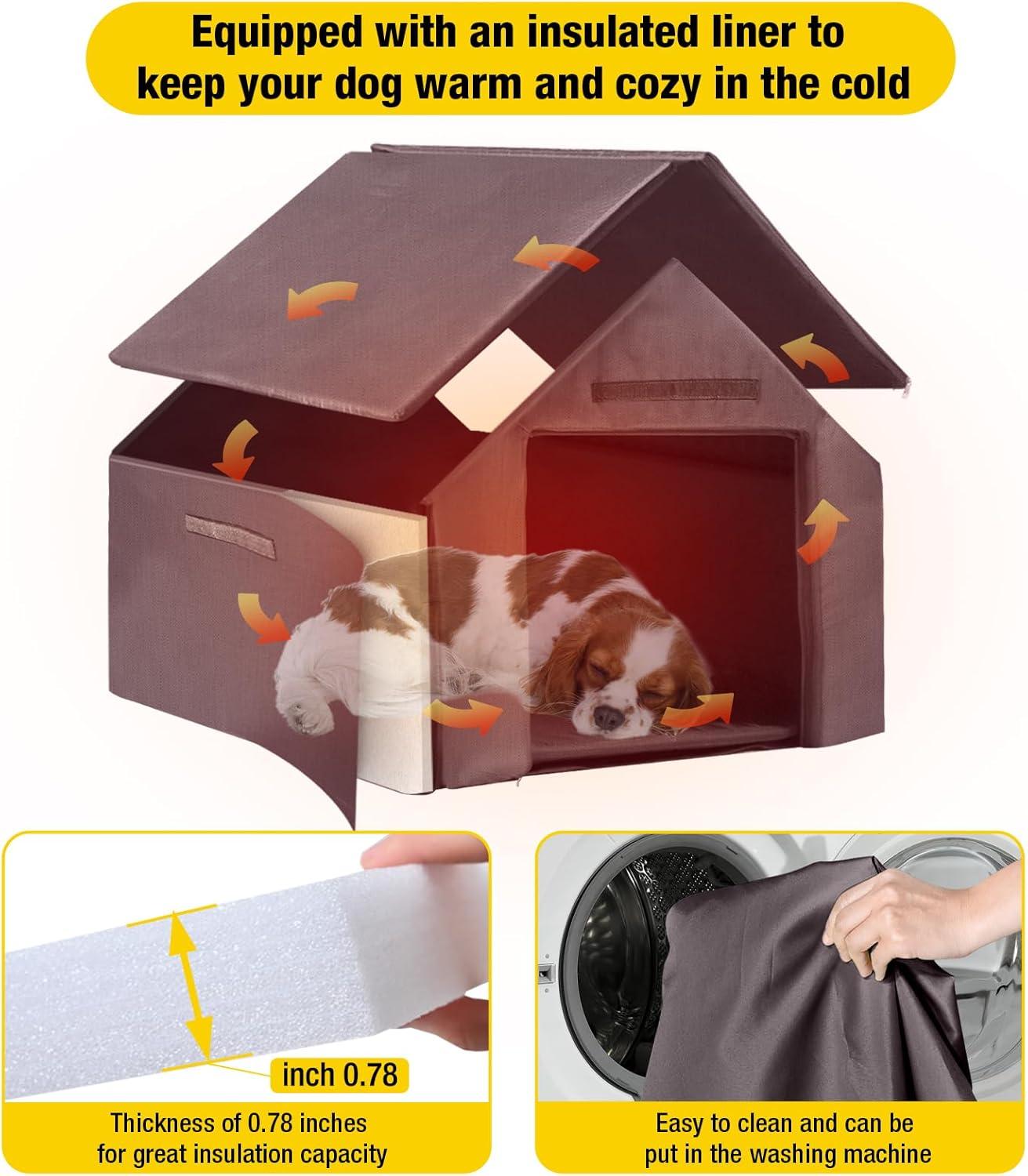 Aivituvin-AIR81-IN Medium Insulated Dog House Gray 32.9"(L) x 45" (W) x 32.6"(H)