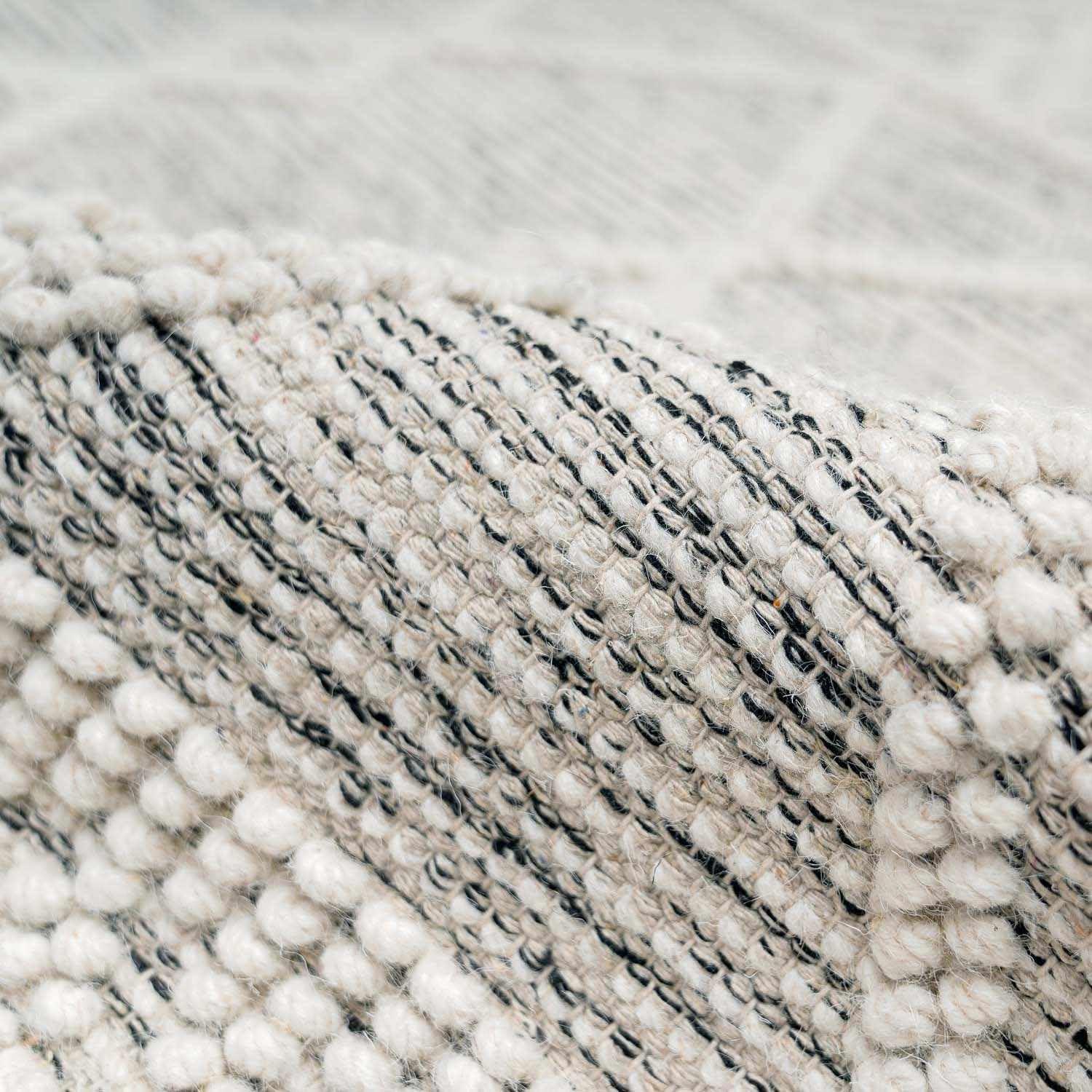 Hauteloom Huddlesford Boho Hand Woven Wool High Low Textured Area Rug - Farmhouse Southwestern Diamond Carpet for Living Room - Handmade Zig Zag Bubble Weave - Beige, White, Brown - 10' x 14'