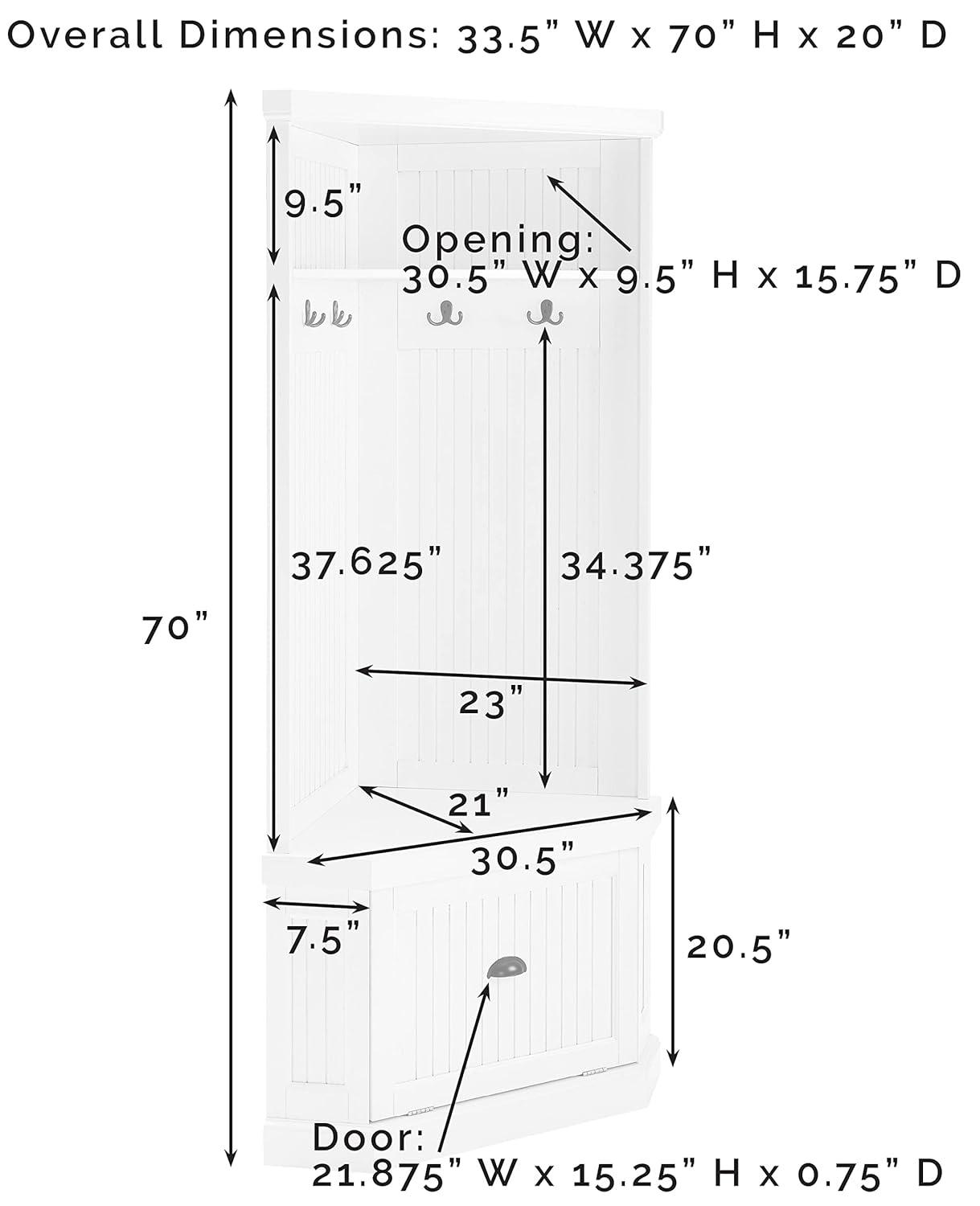 Seaside Corner Hall Tree Distressed White - Crosley: Entryway Organizer with Shoe Storage, 4 Hooks