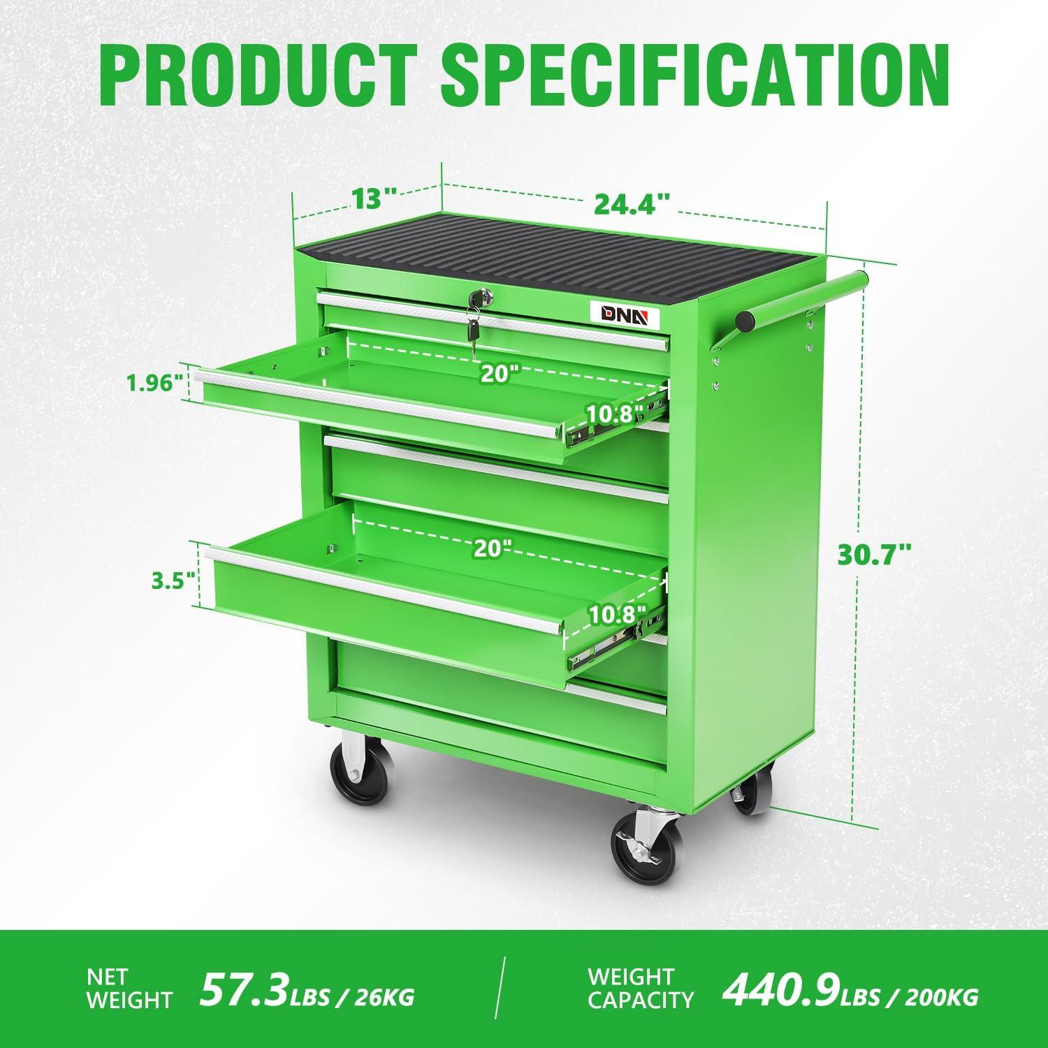 Green Steel 7-Drawer Rolling Tool Cabinet with Lock