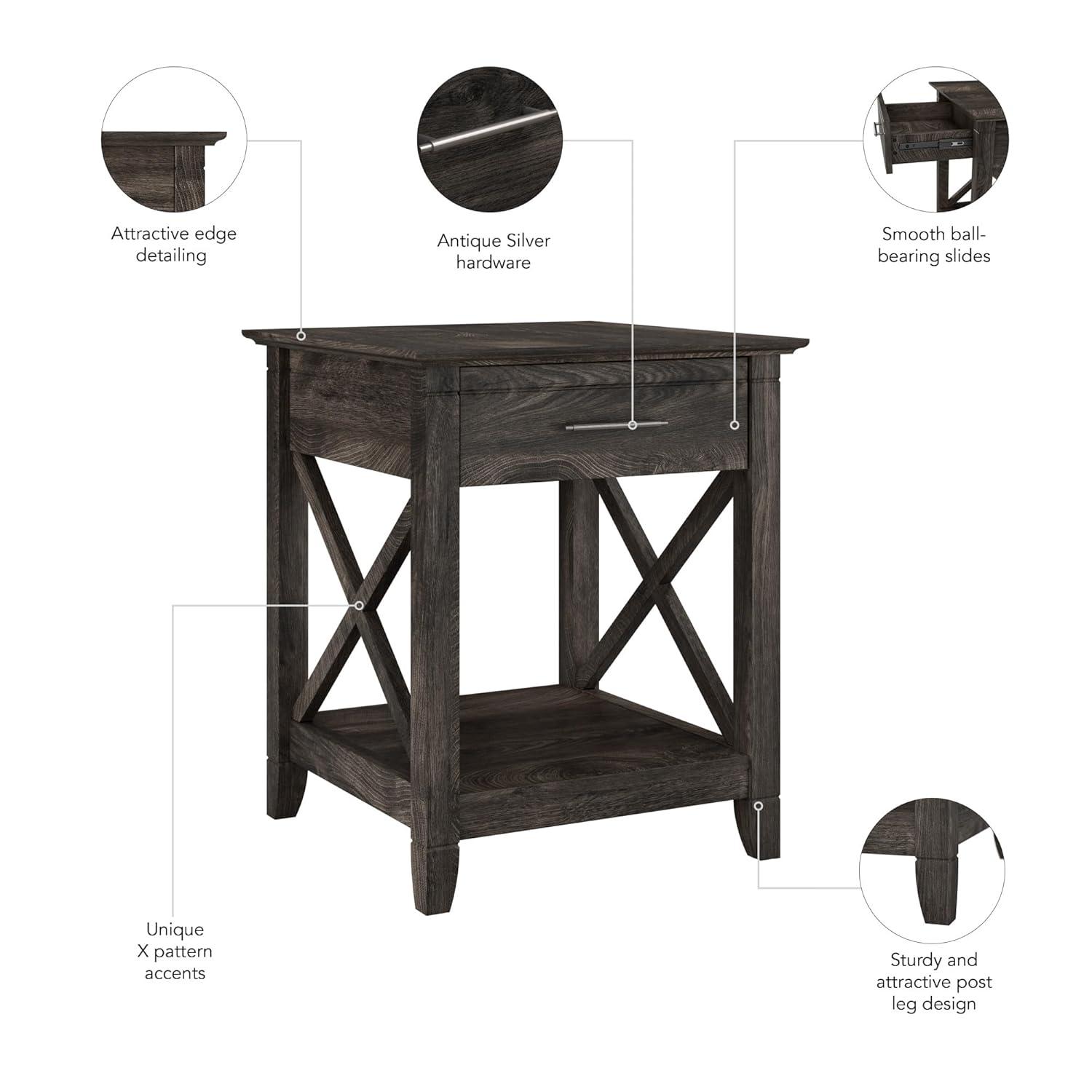 Bush Furniture Key West End Table with Storage, Dark Gray Hickory