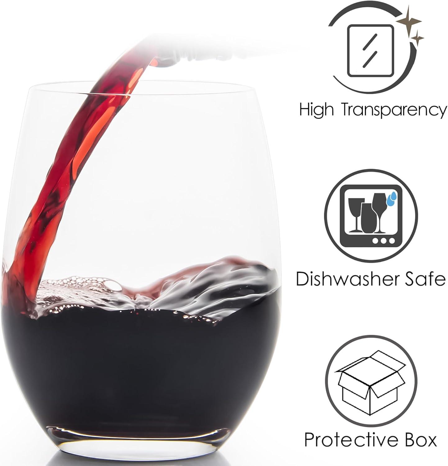 Set of 12 Clear 15 Ounce Stemless Wine Glasses