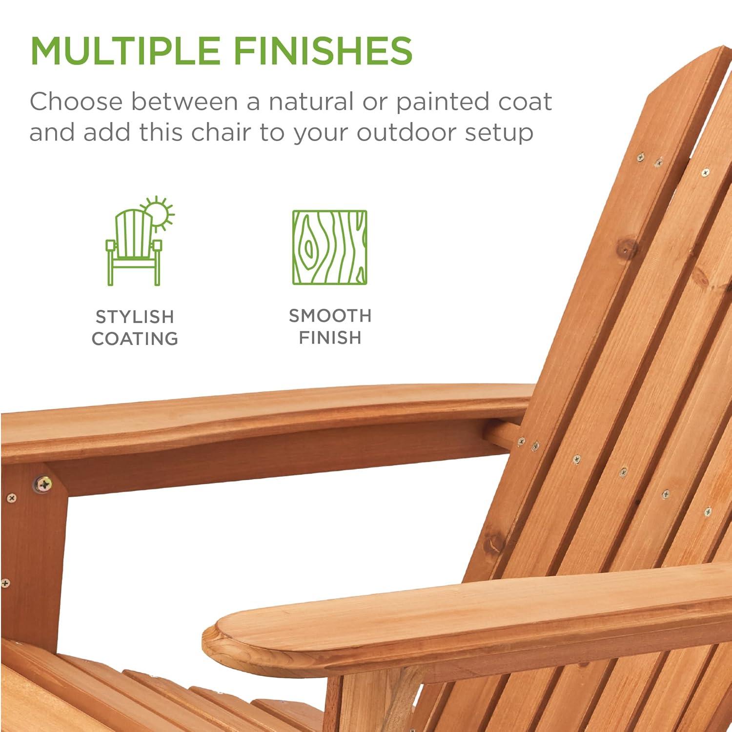 Best Choice Products Folding Adirondack Chair Outdoor, Wooden Accent Lounge Furniture w/ 350lb Capacity - Natural
