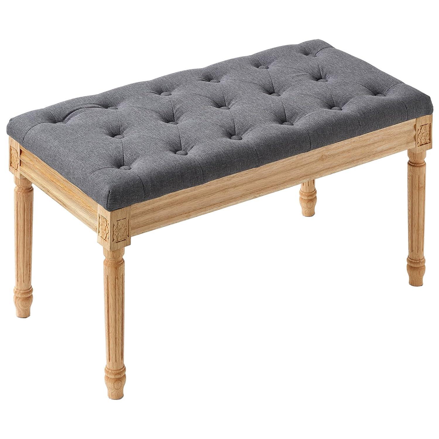 VEVOR Entryway Bench Upholstered Ottoman, Bedroom Bench for End of Bed Foam Padded Cushion & Rubberwood Legs, Tufted Footrest Stool for Dining, Living Room, Hallway, 32 x 16 x 19 Inches, Dark Gray