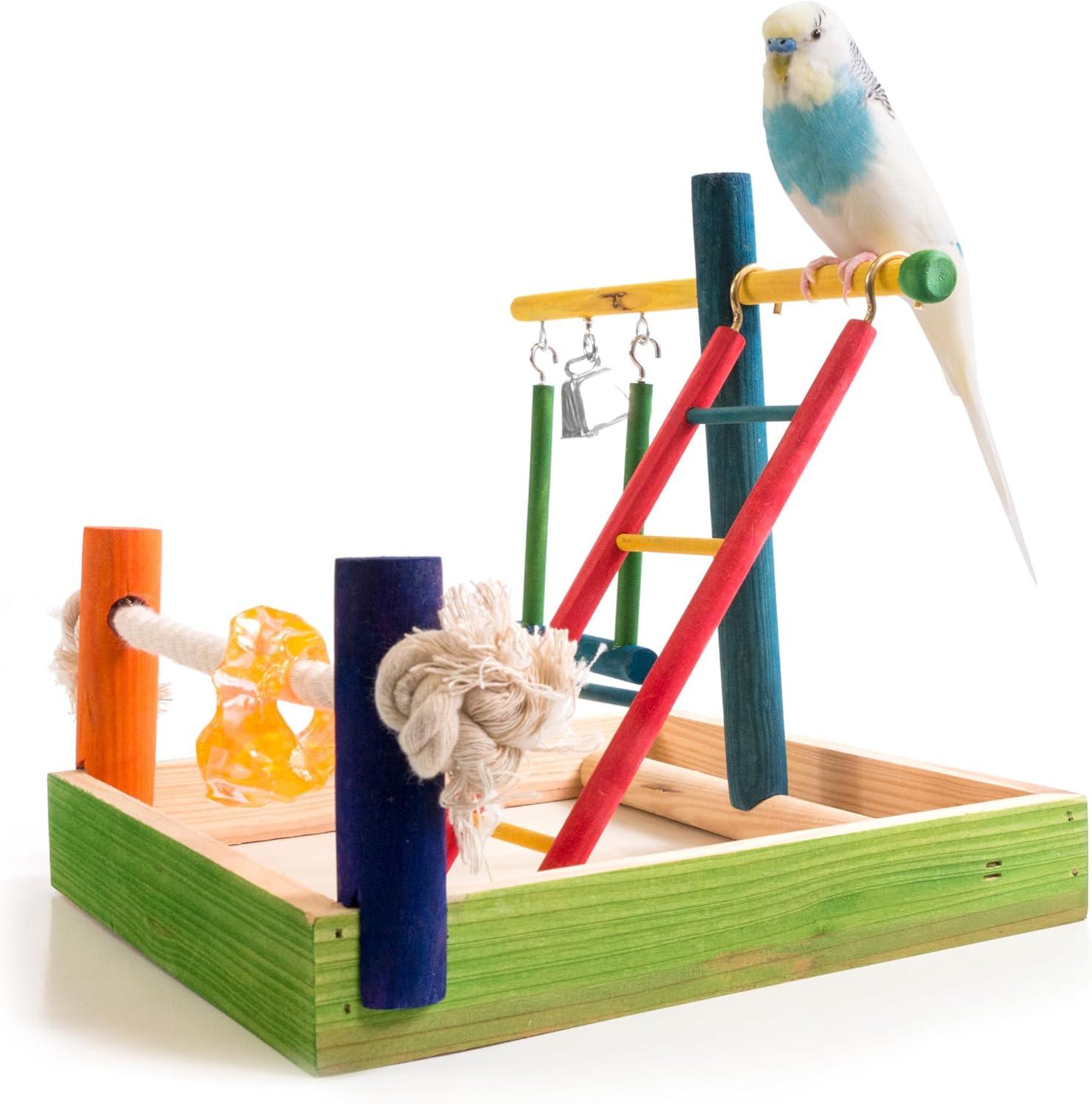 PENN-PLAX Bird Life Wooden Playpen – Perfect for Small Breeds - Keep Your Parakeets, Lovebirds, and Parrotlets Entertained and Stimulated – Small