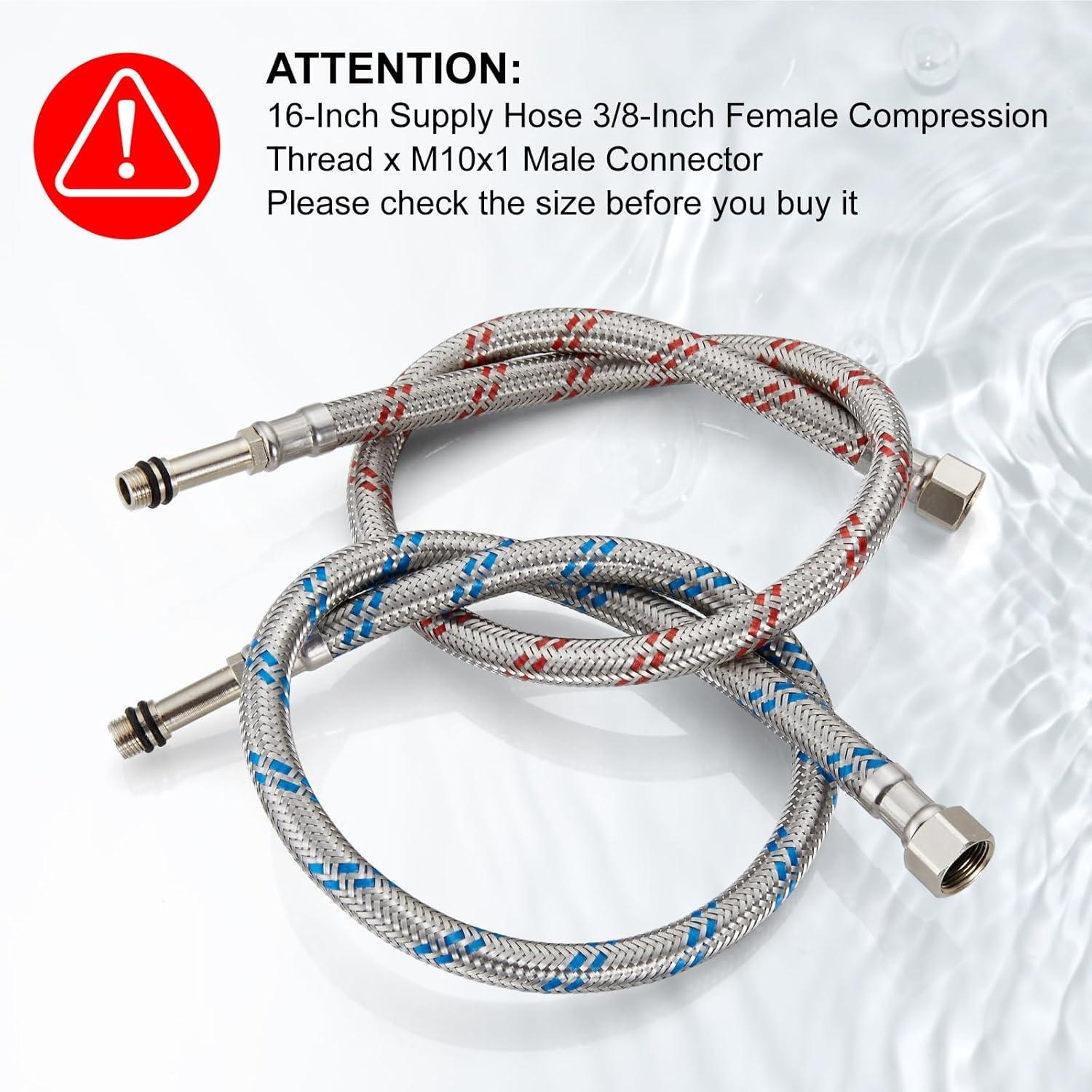 Midanya 24-Inch Long Faucet Connector Braided Stainless Steel Supply Hose 3/8-Inch Female Compression Thread x M10 Male Connector, x 2 Pcs (1 Pair)