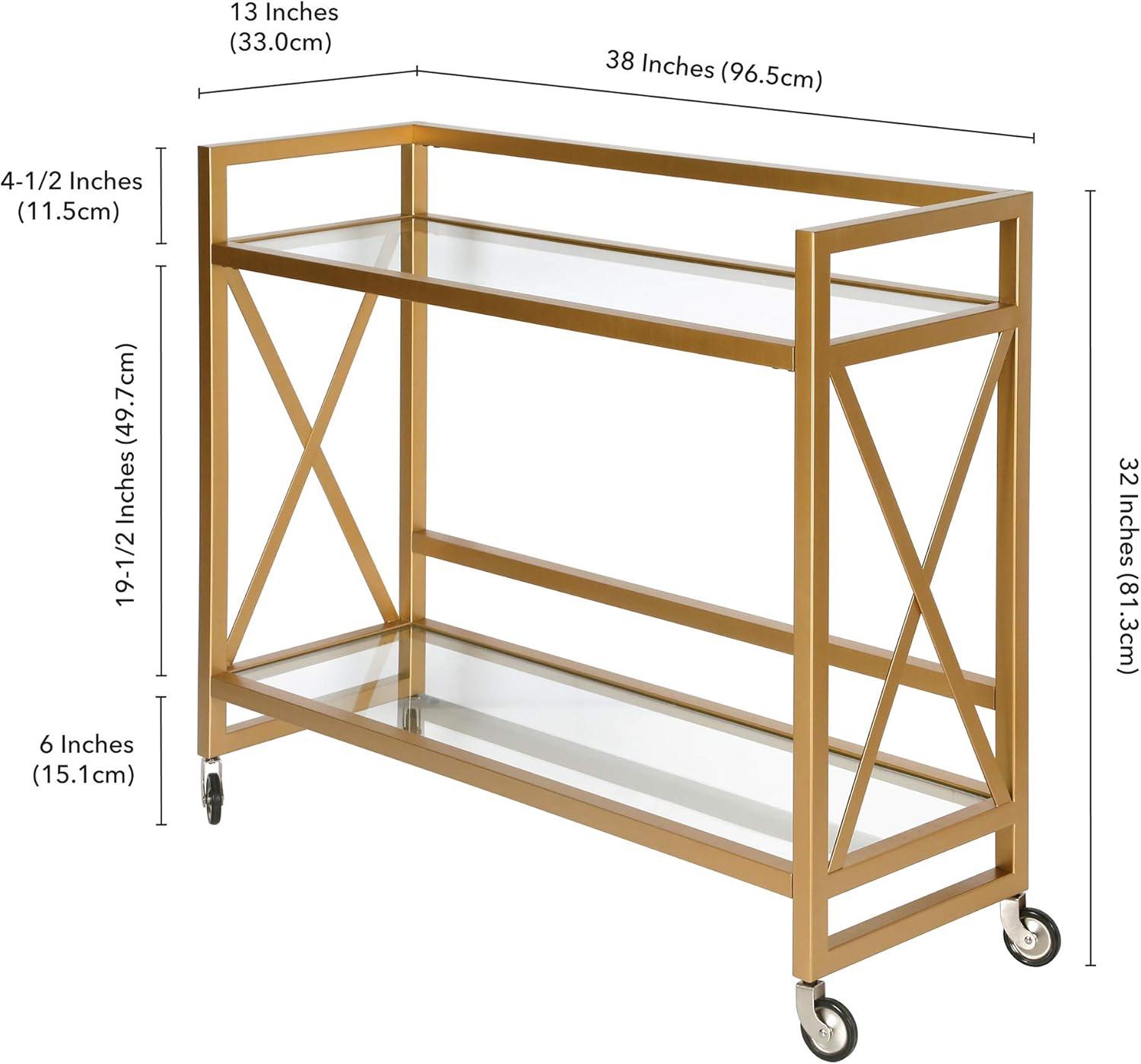 Evelyn&Zoe 38" Brass Metal/Glass Bar Cart