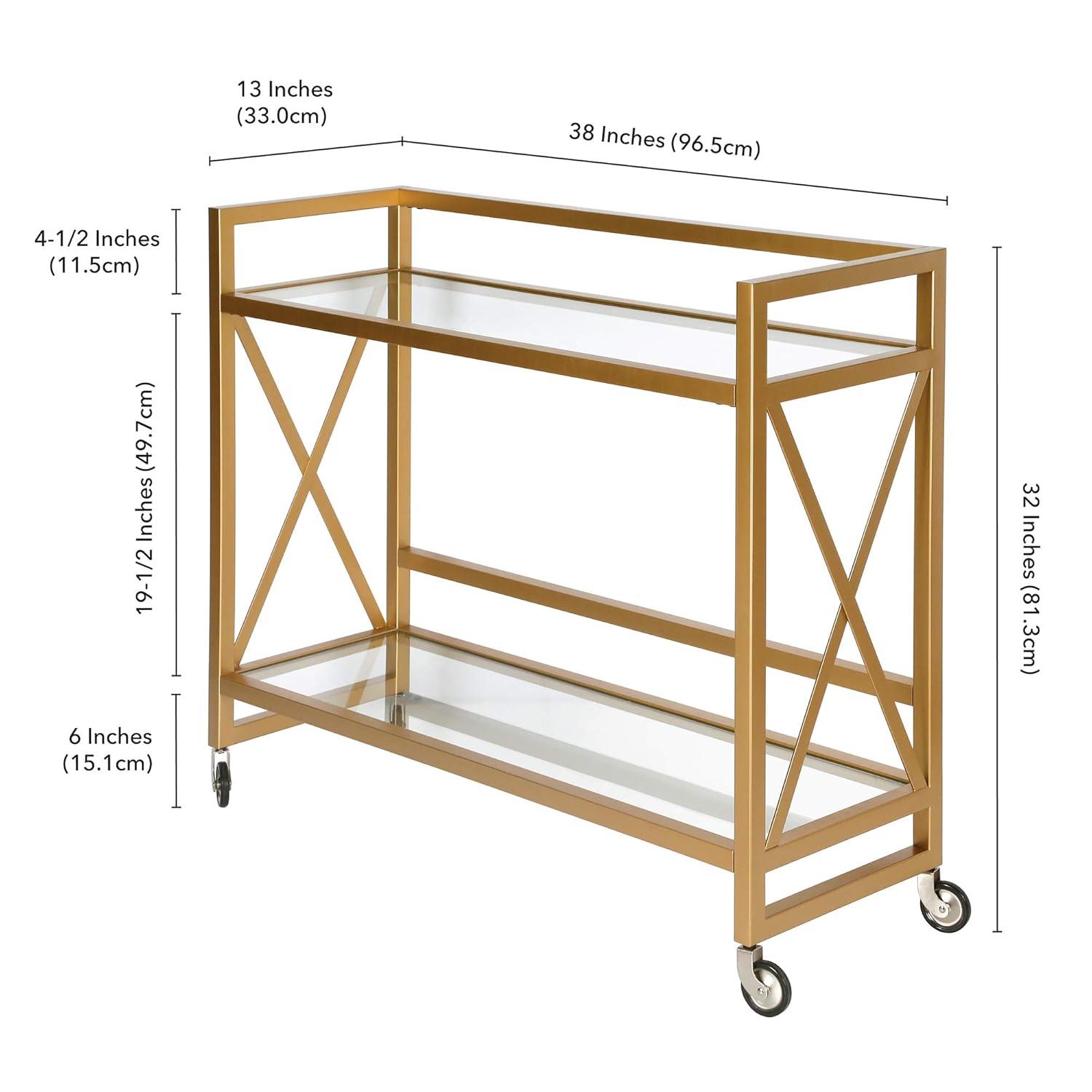 Evelyn&Zoe 38" Brass Metal/Glass Bar Cart