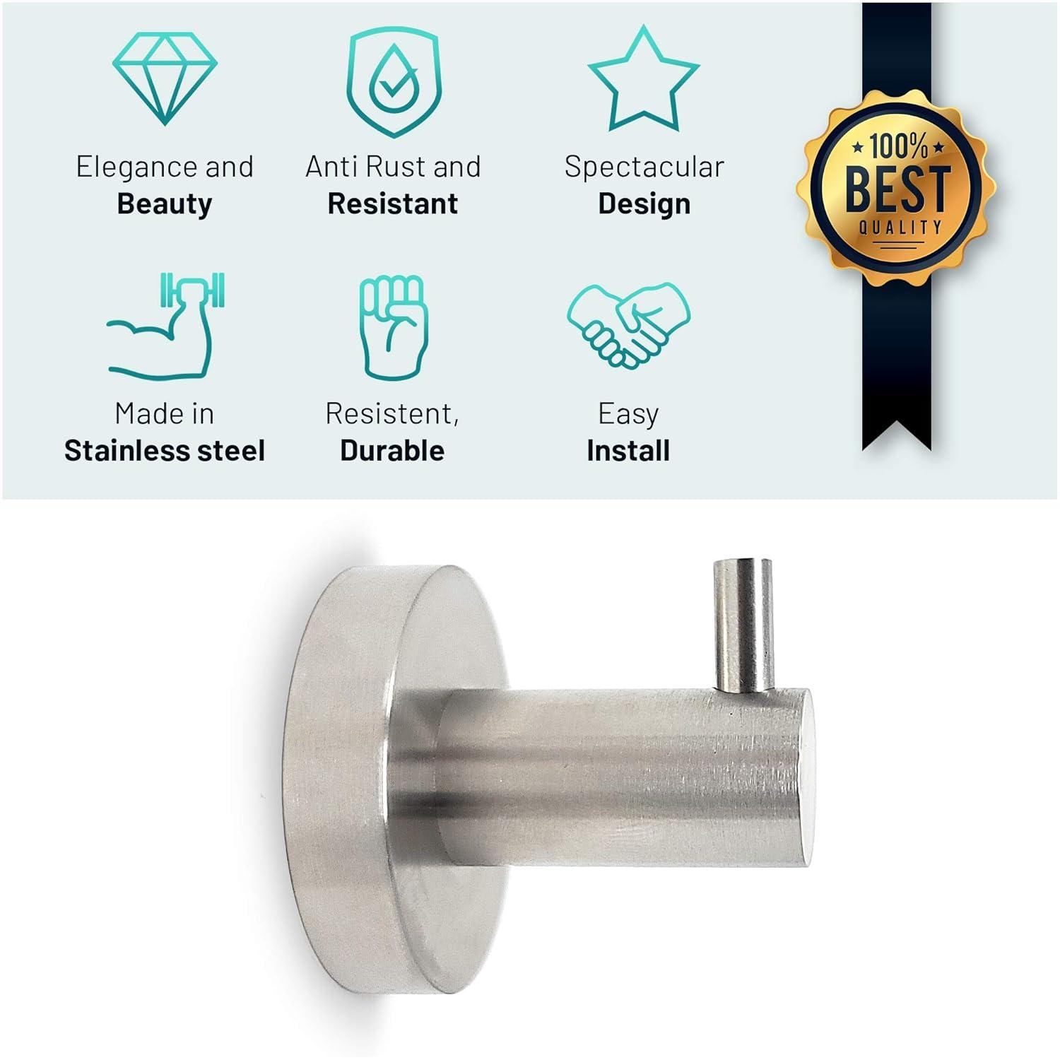 Brushed Nickel Towel Hooks for Bathroom Wall Mounted - Stylish and Durable Modern Hand Towel Hooks for Bathrooms - Rust-Proof Towel Hooks for Shower - Bathroom Towel Hooks
