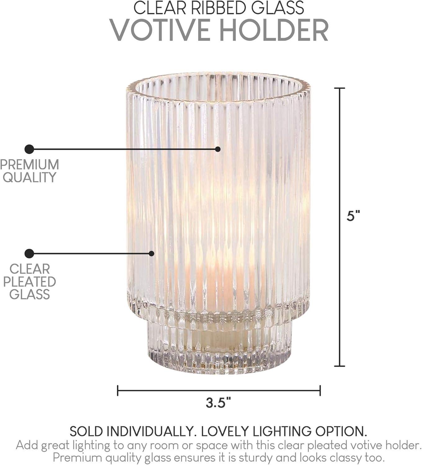 Serene Spaces Living Clear Ribbed Glass Votive Holder, Perfect for Weddings and Home Décor, Measures 5" Tall and 3.5" Diameter