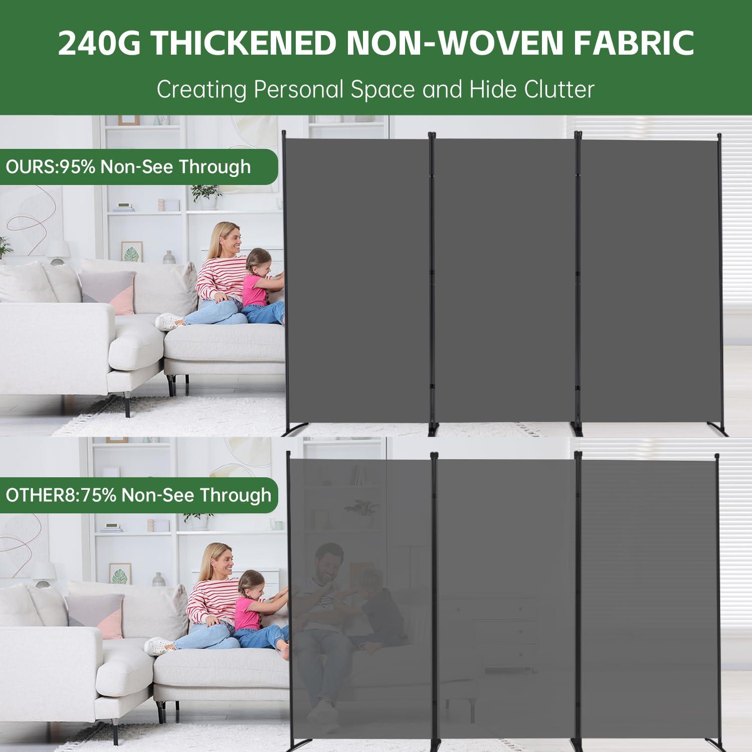 JVVMNJLK Indoor Room Divider,Portable Office Divider,Convenient Movable(3-Panel),Folding Partition Privacy Screen for Bedroom,Dining Room, Study,102" W x 19.7" D x 71.3" H,Dark Gray