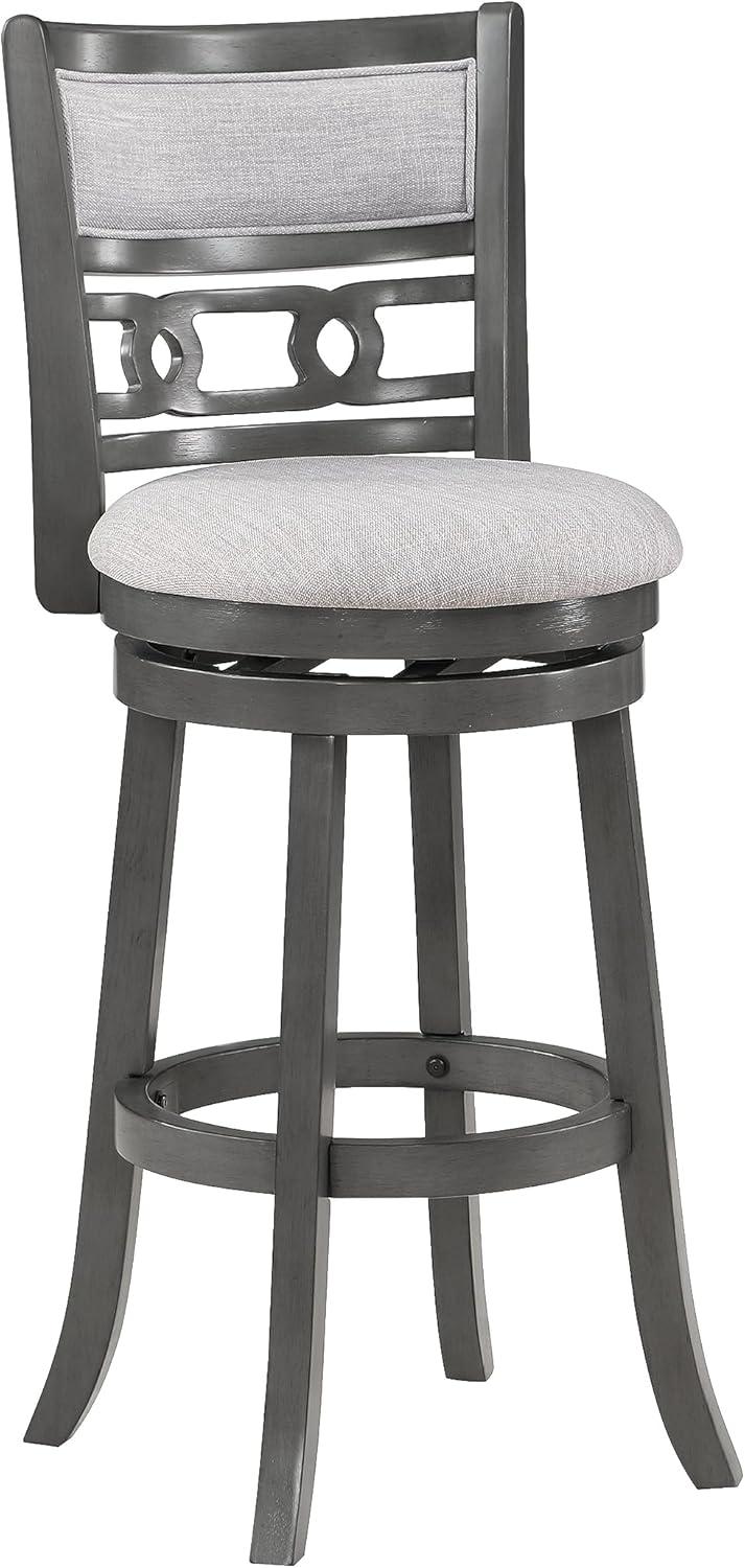 Gray Wood Swivel Bar Stool with Fabric Seat