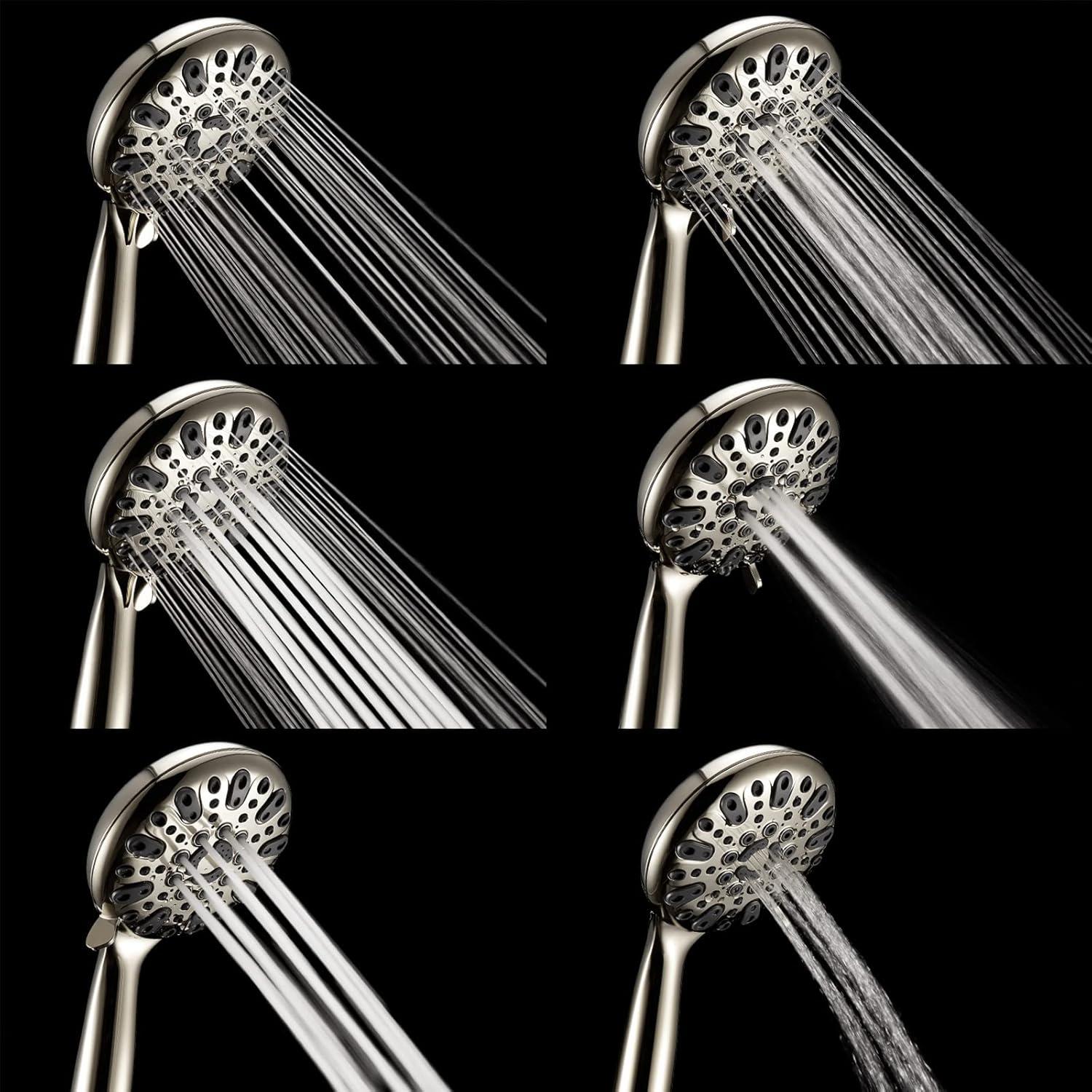 Couradric Handheld Shower Head, 6 Spray Setting High Pressure Shower Head with Brass Swivel Ball Bracket and Extra Long Stainless Steel Hose, Brushed Nickel, 5"