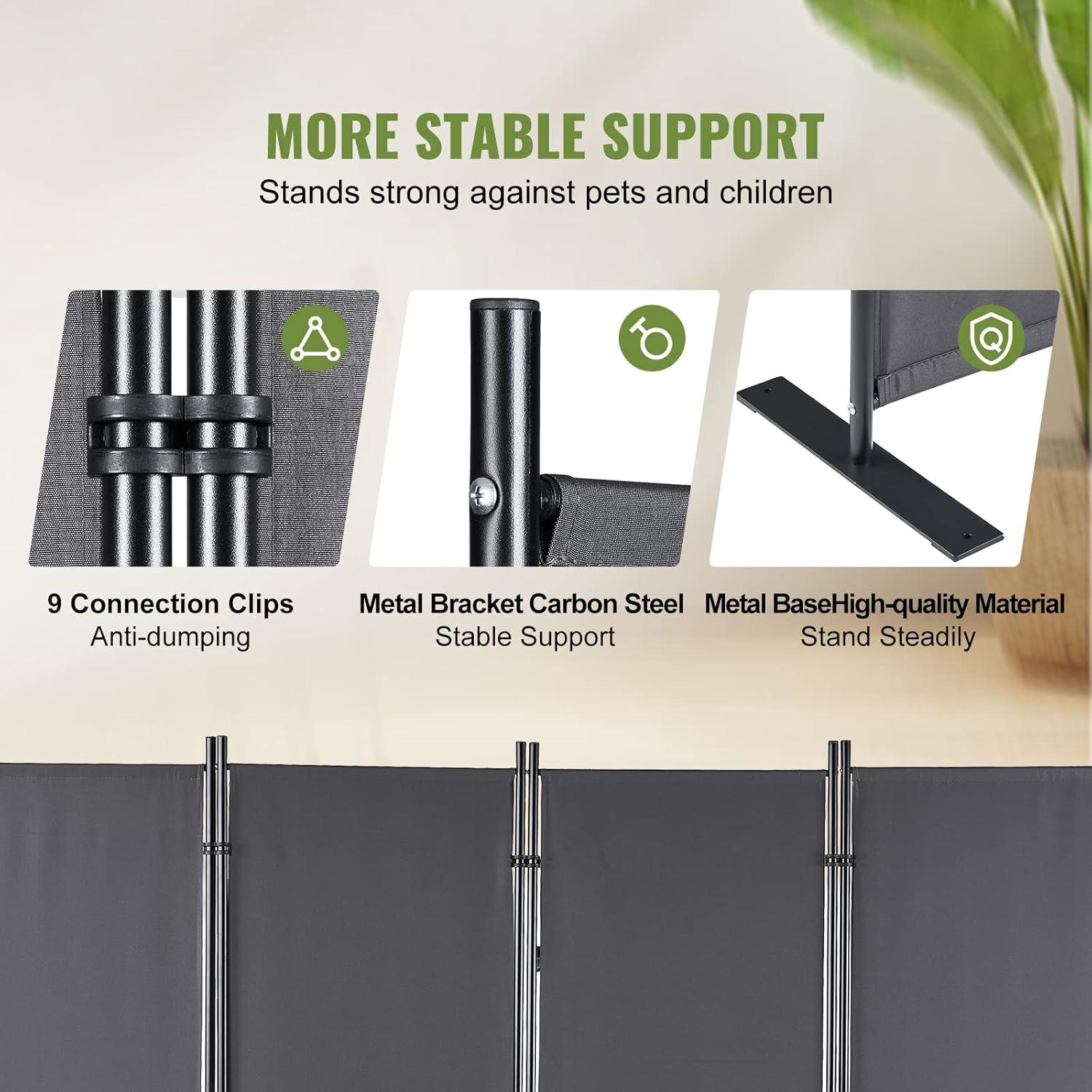 VEVOR Room Divider, 5.6 ft Room Dividers and Folding Privacy Screens (4-Panel), Fabric Partition Room Dividers for Office, Bedroom, Dining Room, Study, Freestanding, Dark Grey