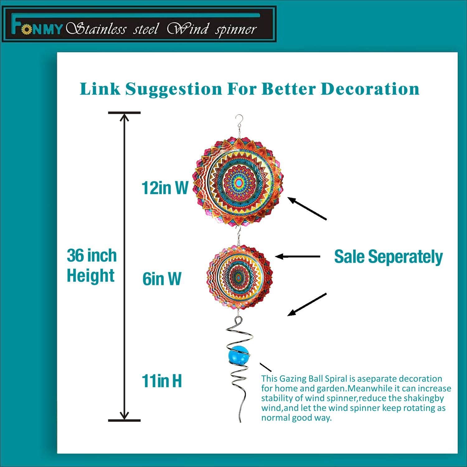 Fonmy Indoor Outdoor Garden Decoration Multi Color Mandala Wind Spinners 12" Yard Decor Crafts Ornaments 12 inch