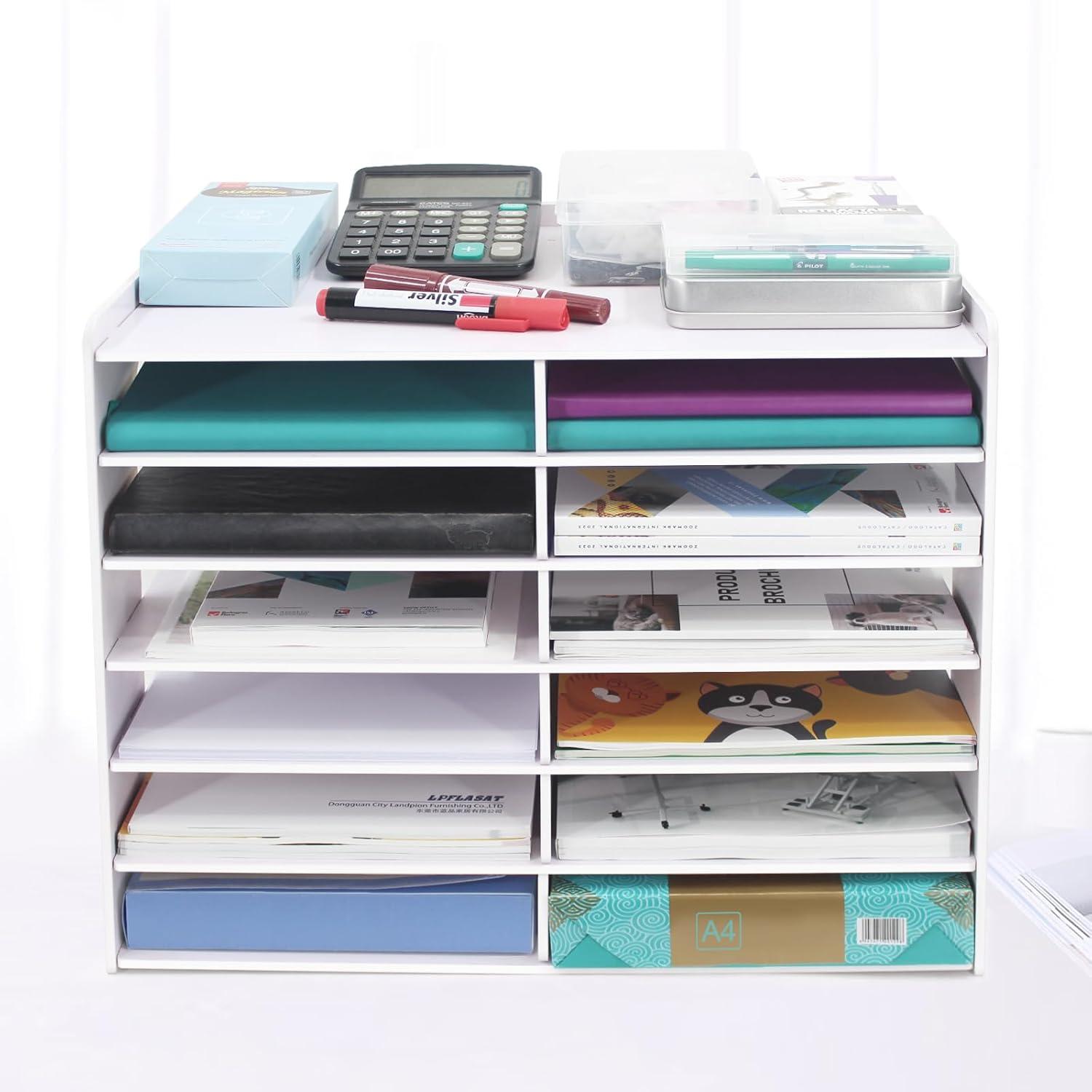 White PVC 12-Slot Countertop Mail Organizer