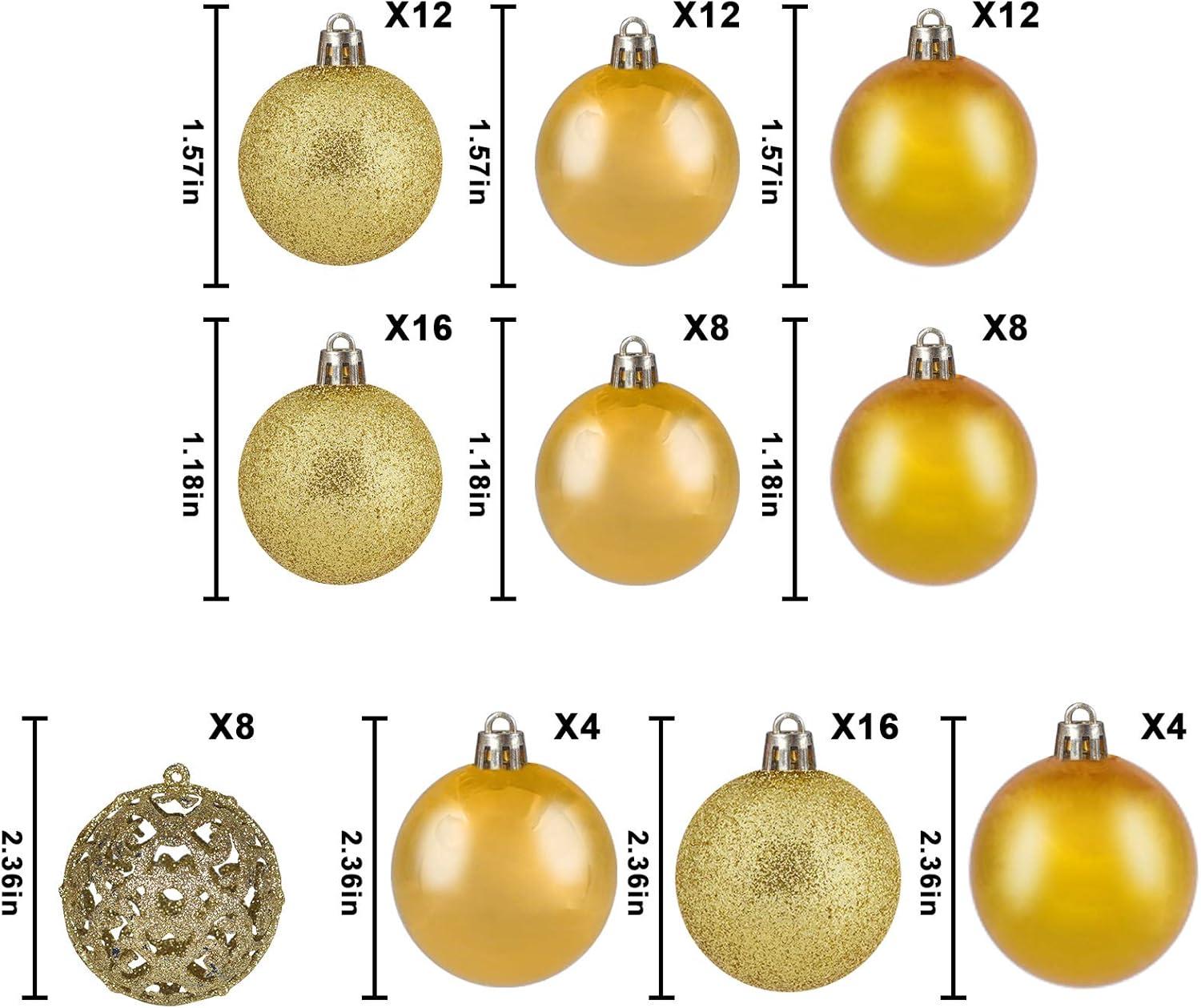 Zhourta 100PCS Christmas Balls Ornaments 1.18/1.57/2.36Inch Non Dusting Plating Ball Shatterproof Christmas Tree Decorations Hanging Ball for Holiday Wedding Party Decoration Clearance