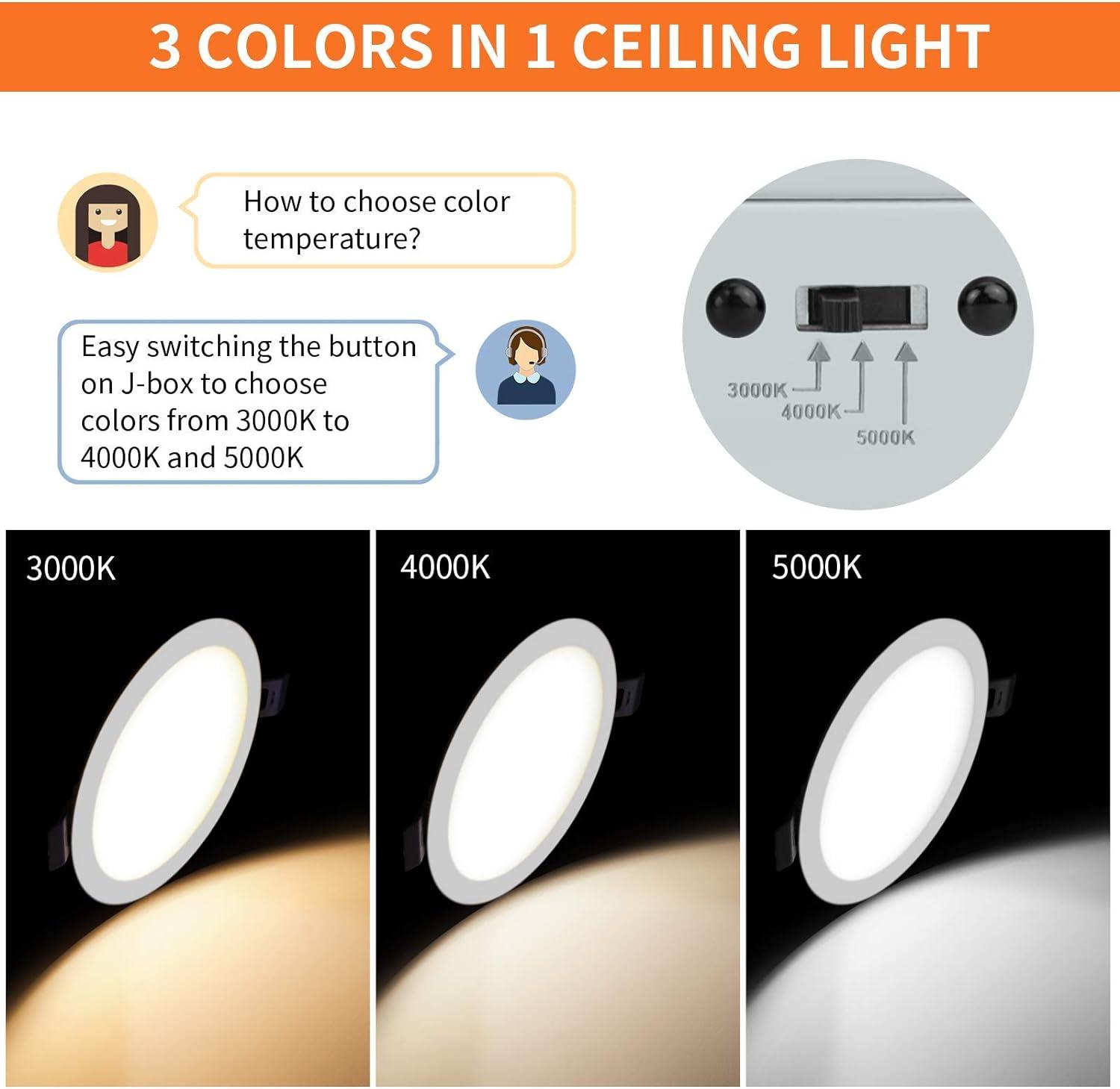 Meconard 4 Pack 4 Inch LED Recessed Ceiling Light with Junction Box, 3000K/4000K/5000K Selectable, 9W=75W 750LM, Dimmable Canless Downlights, ETL and Energy Star Listed